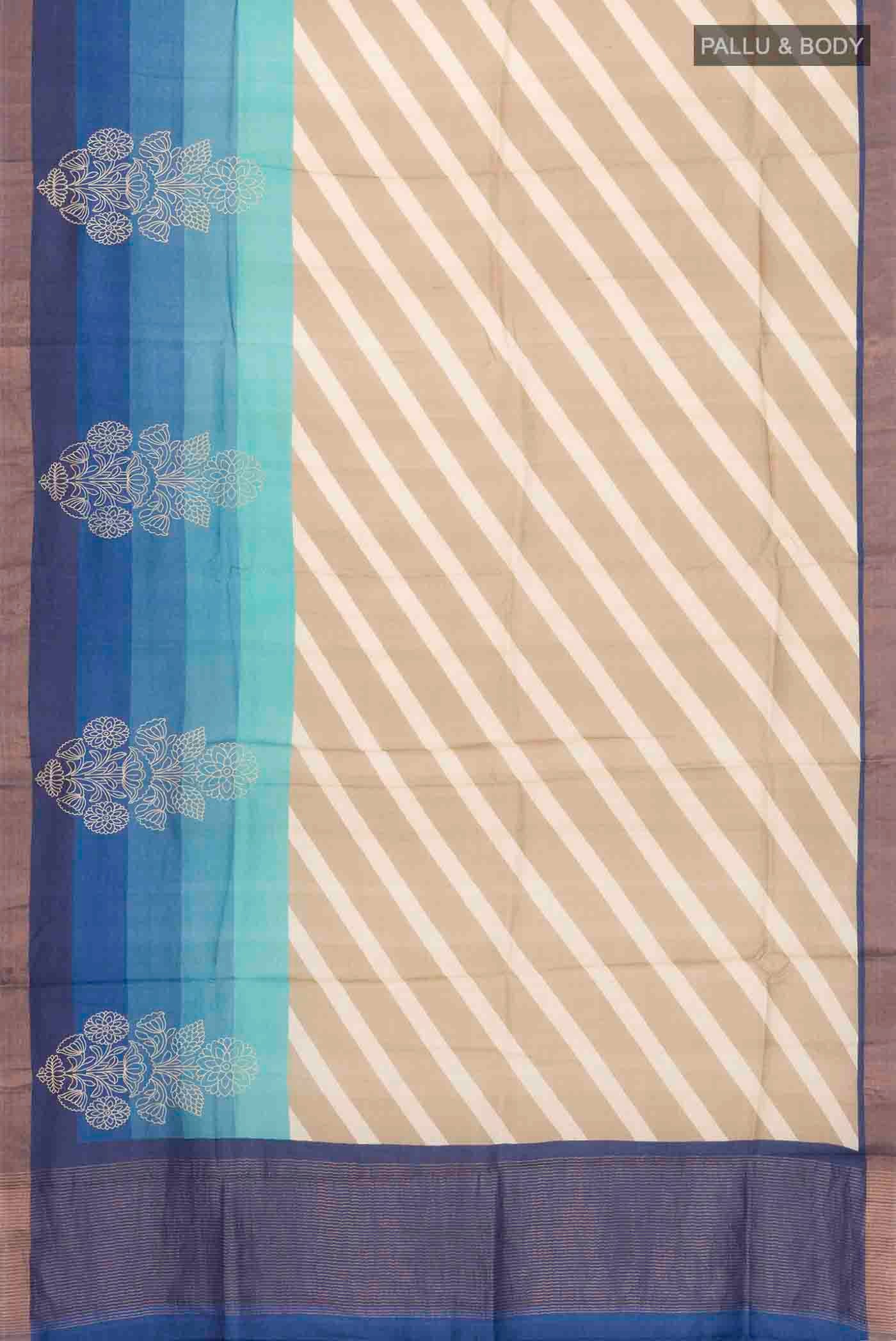 Beige Tussar Silk Saree - Image 5