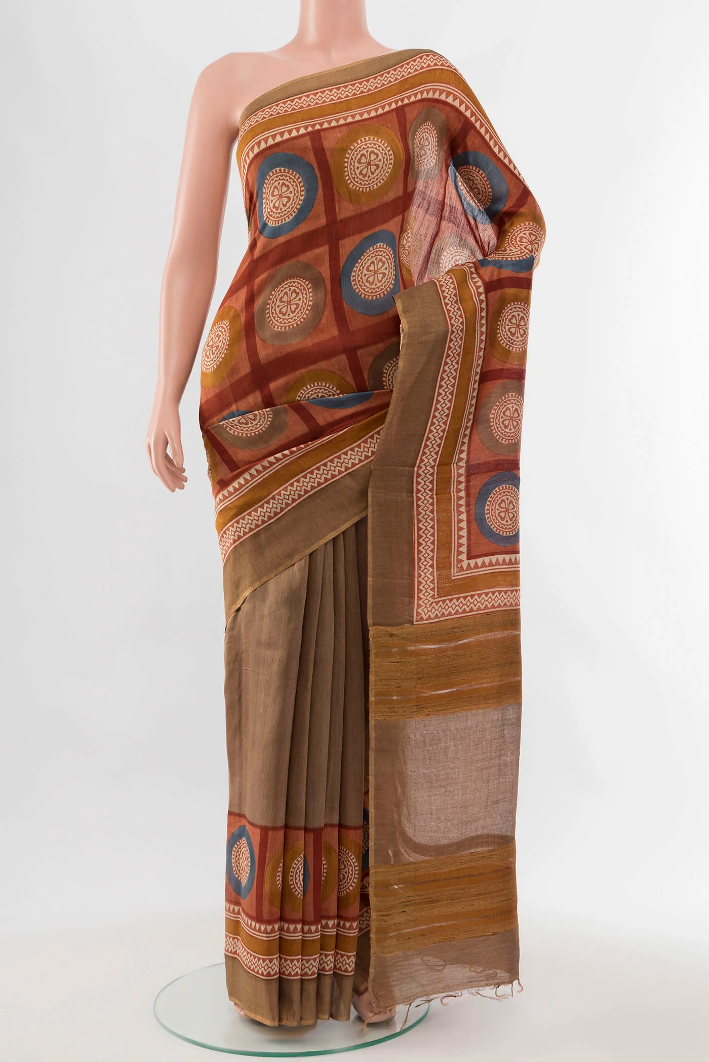 Beige Tussar Silk Saree