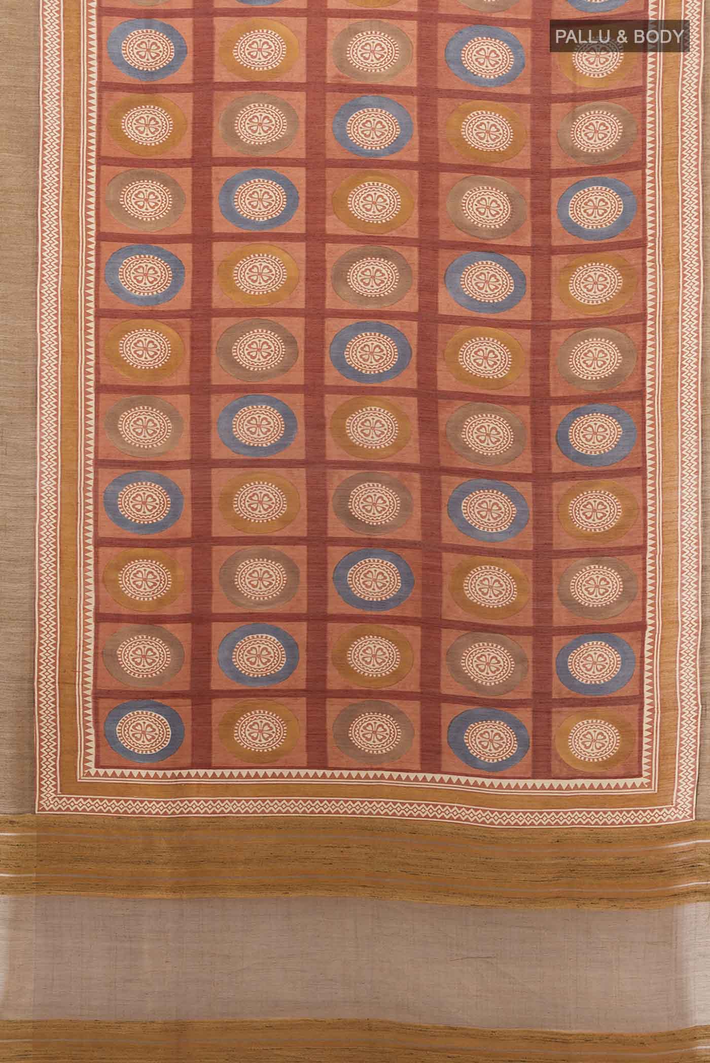 Beige Tussar Silk Saree - Image 5