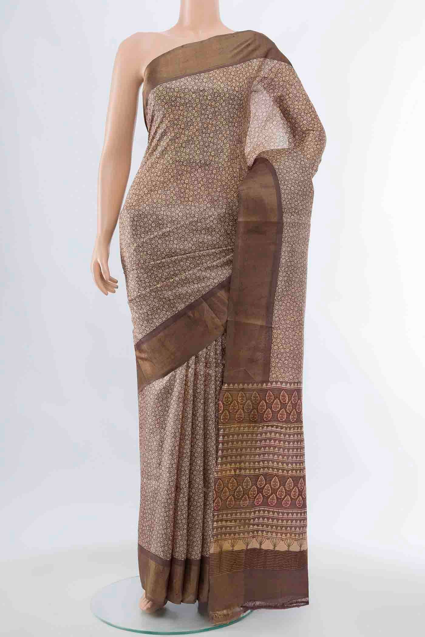 Beige Tussar Silk Saree