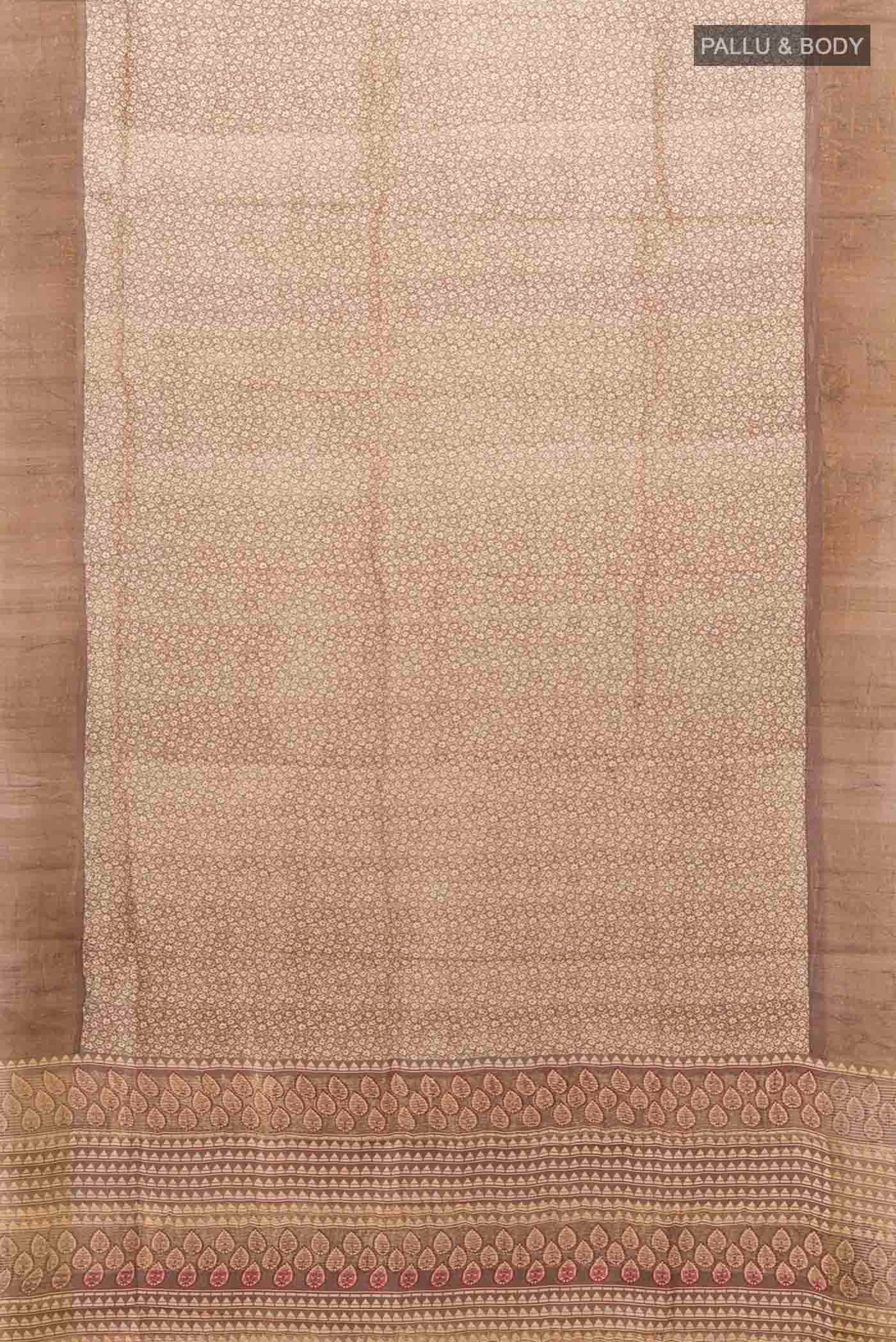 Beige Tussar Silk Saree - Image 5