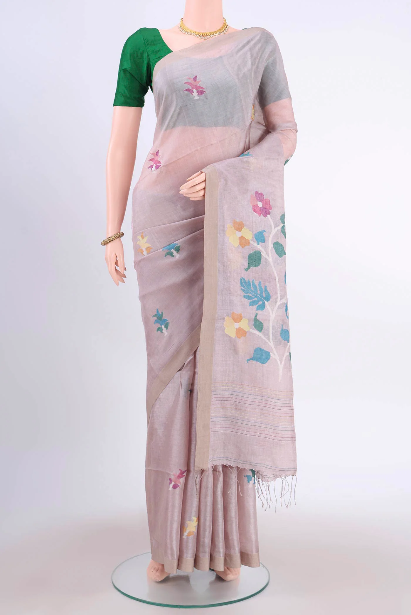 Beige Tussar Silk Saree