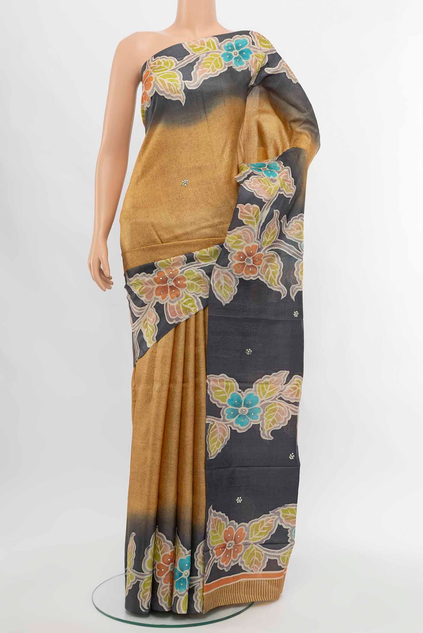 Beige Tussar Silk Saree