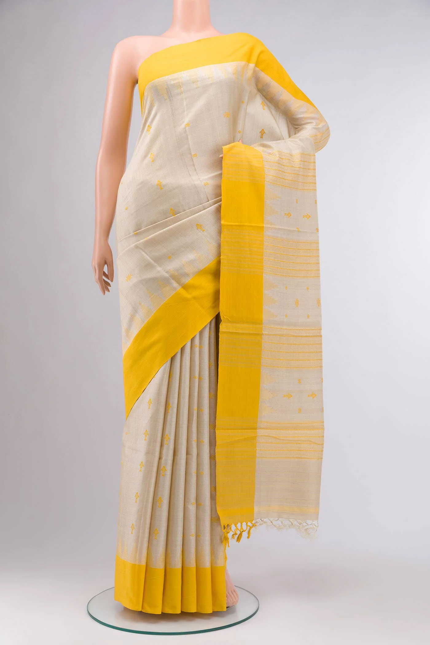 Beige Tussar Silk Saree