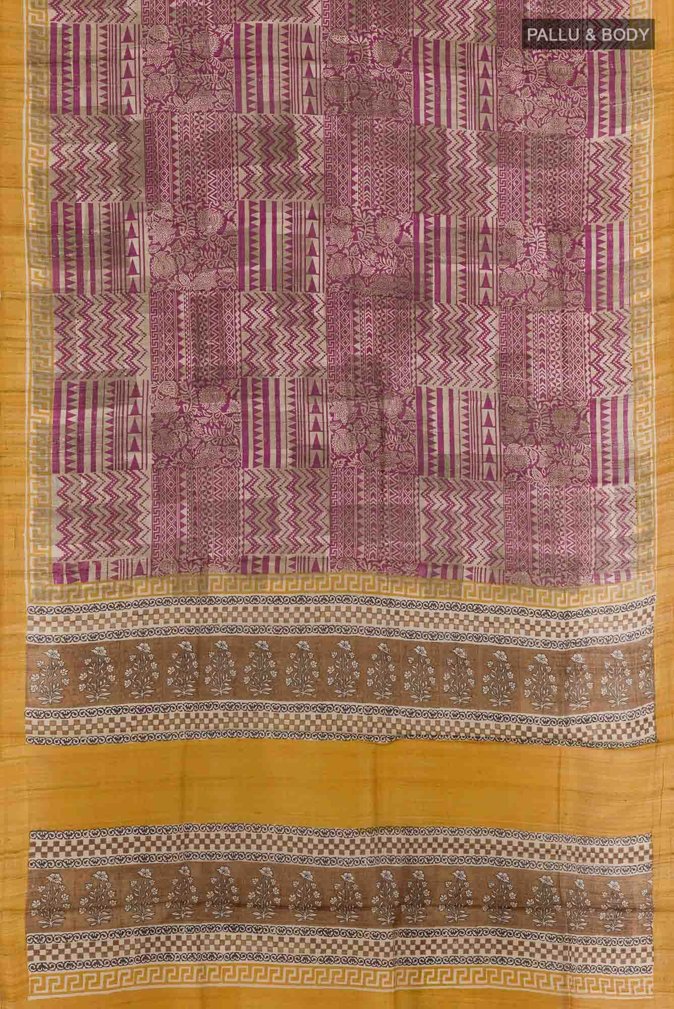 Beige Tussar Silk Saree - Image 3