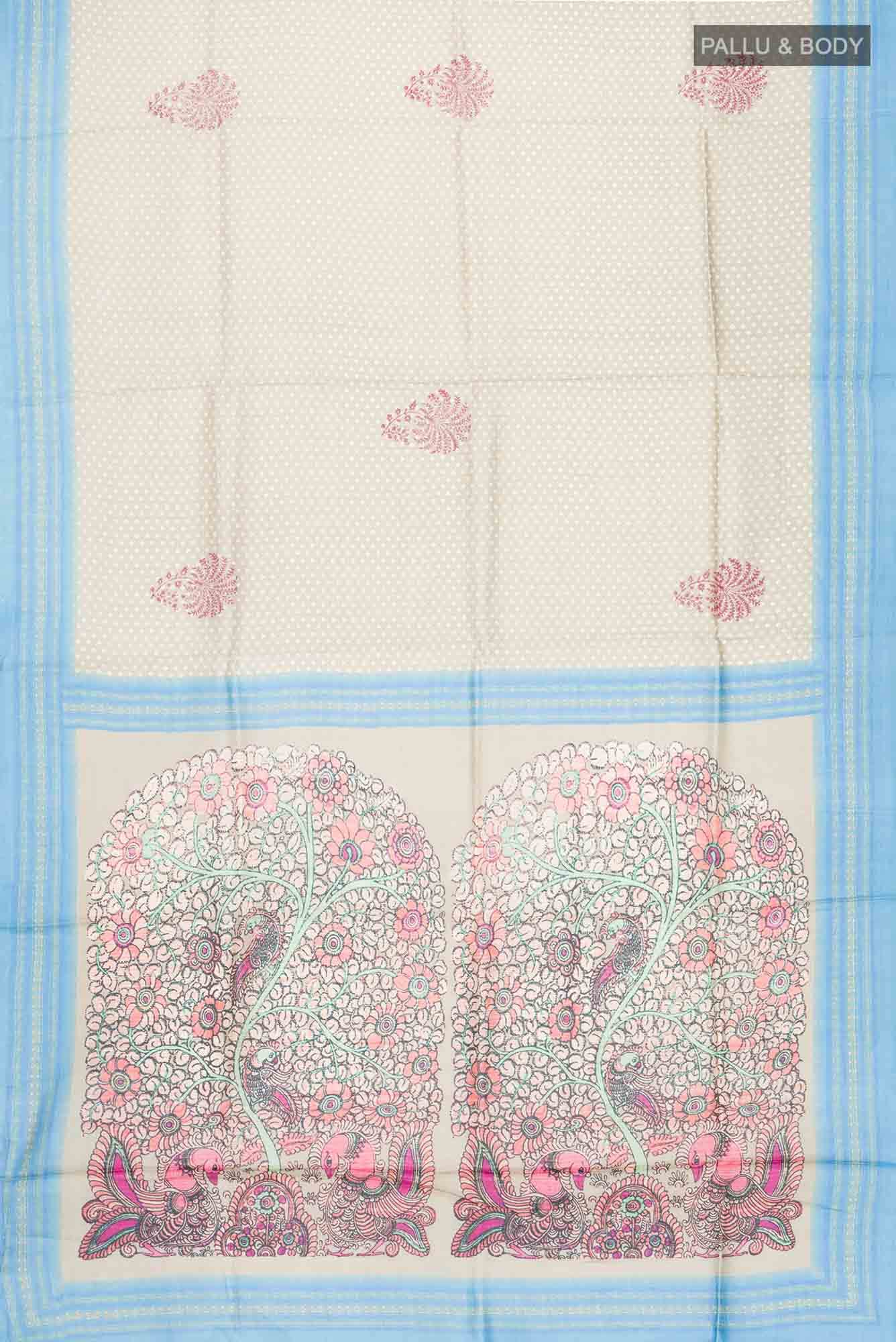 Beige Tussar Silk Saree - Image 3