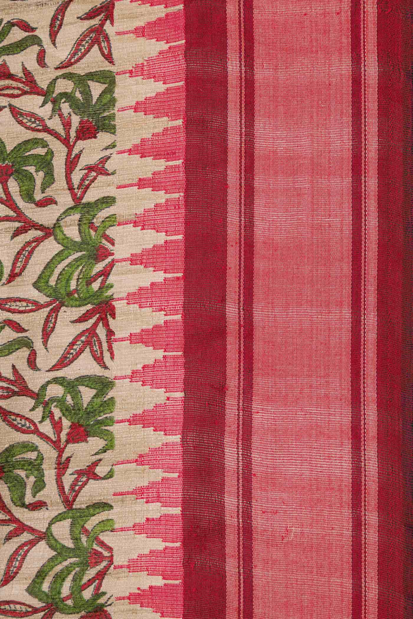 Beige Tussar Silk Saree - Image 3