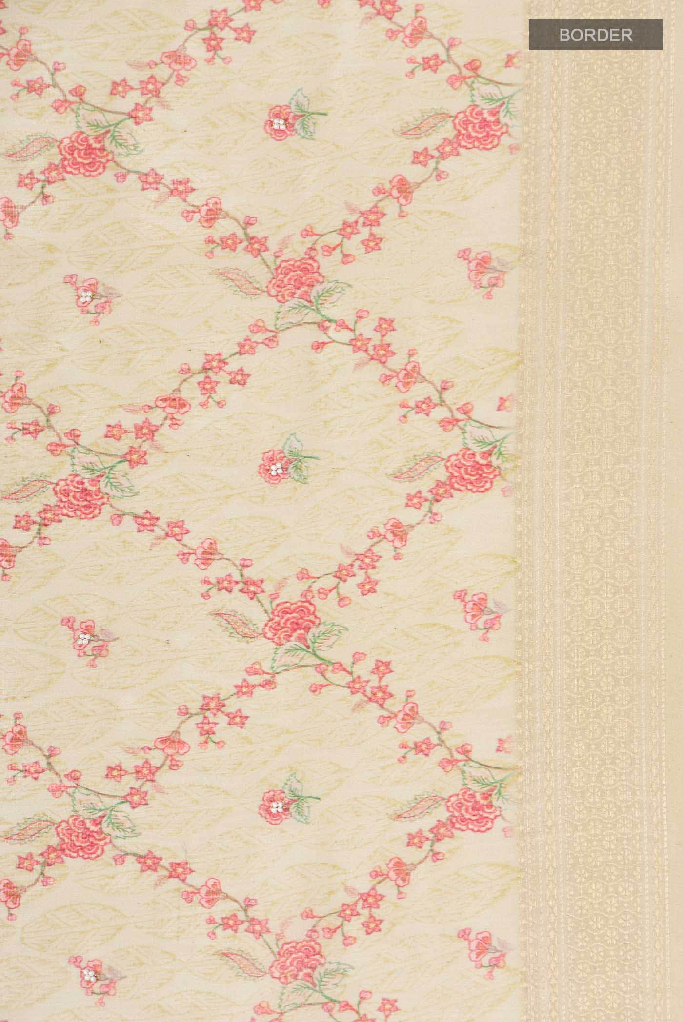 Beige Tussar Silk Saree - Image 4