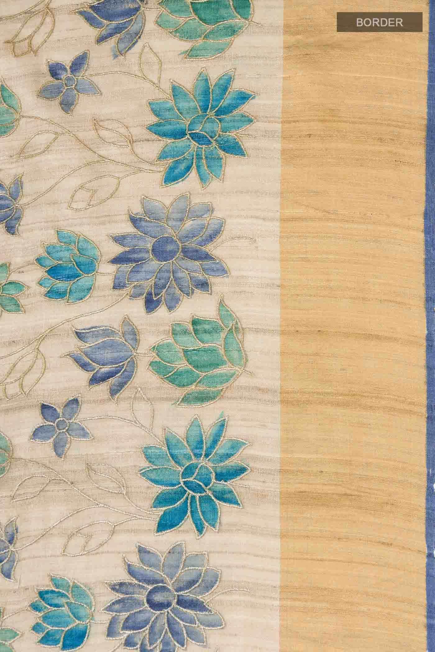 Beige Tussar Silk Saree - Image 4