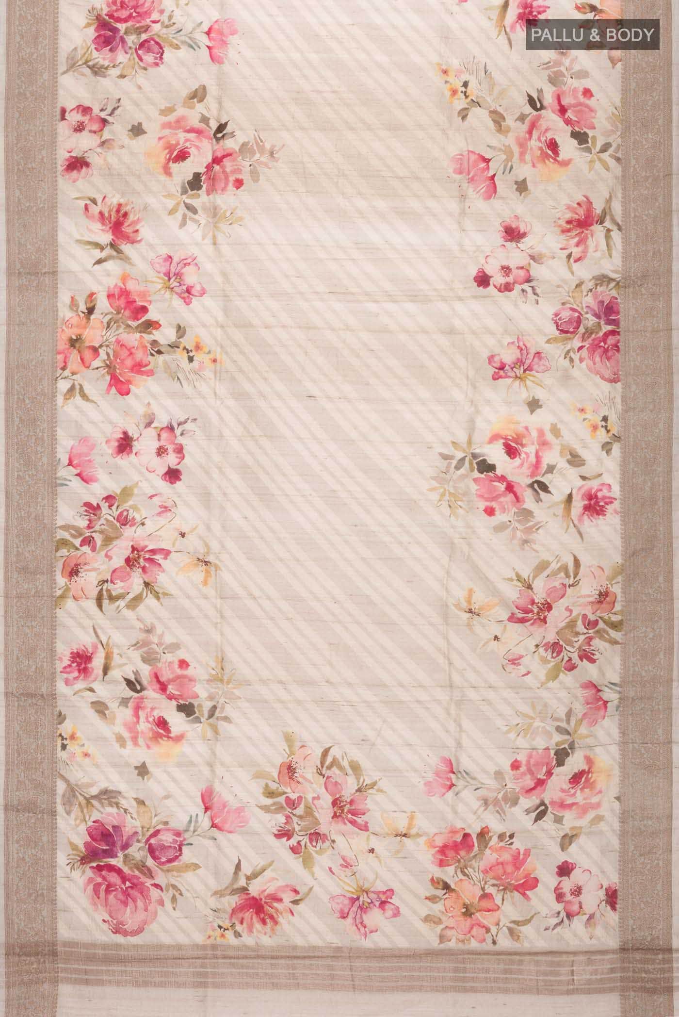 Beige Tussar Silk Saree - Image 4