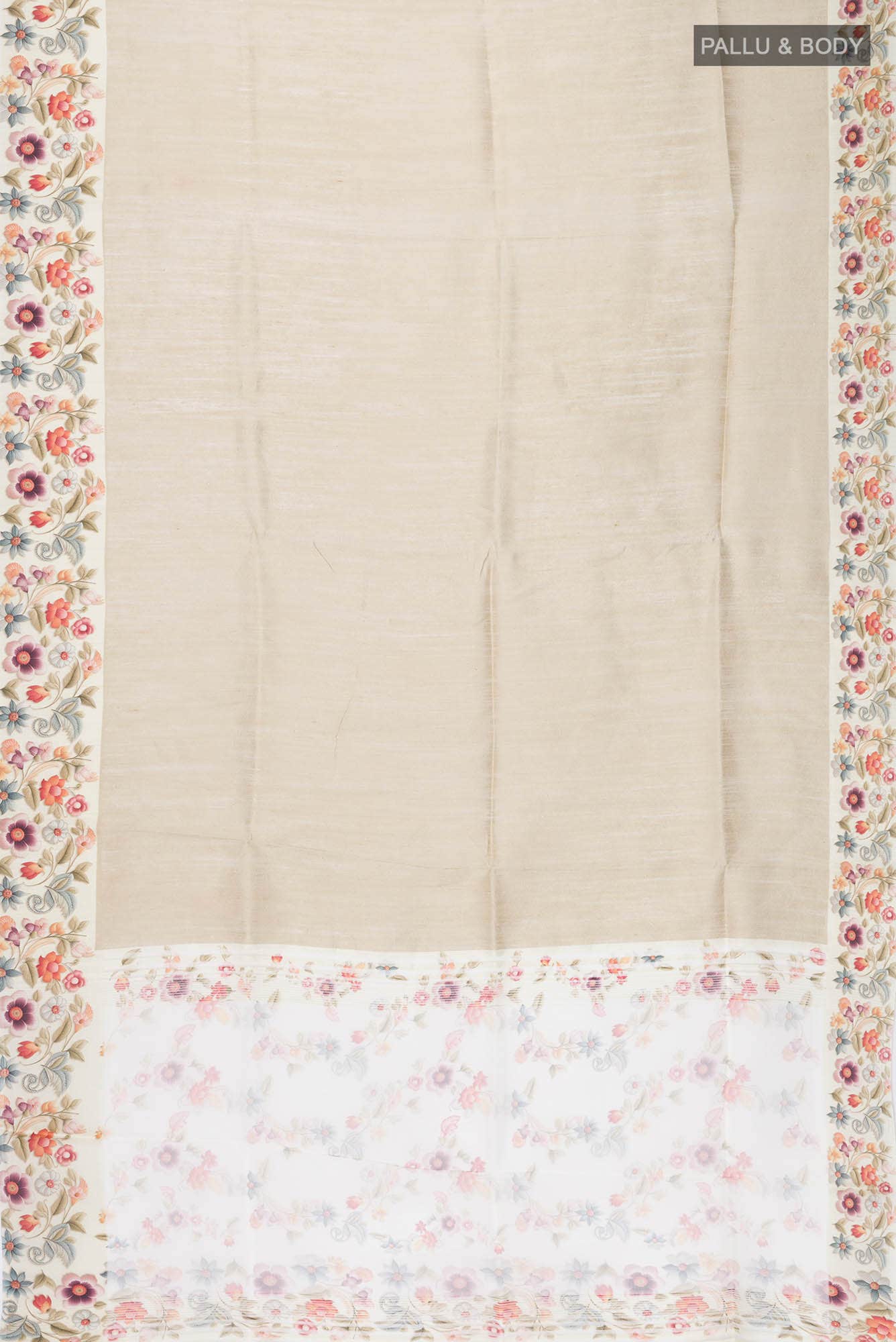 Beige Tussar Silk Saree - Image 3