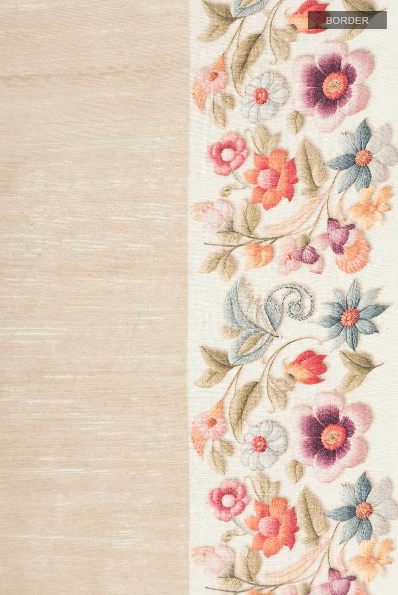 Beige Tussar Silk Saree - Image 4