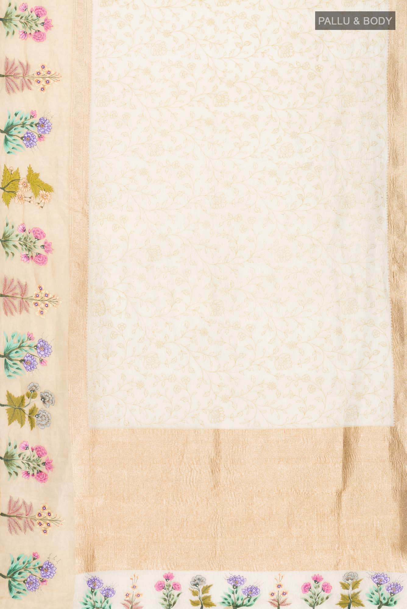 Beige Tussar Silk Saree - Image 4