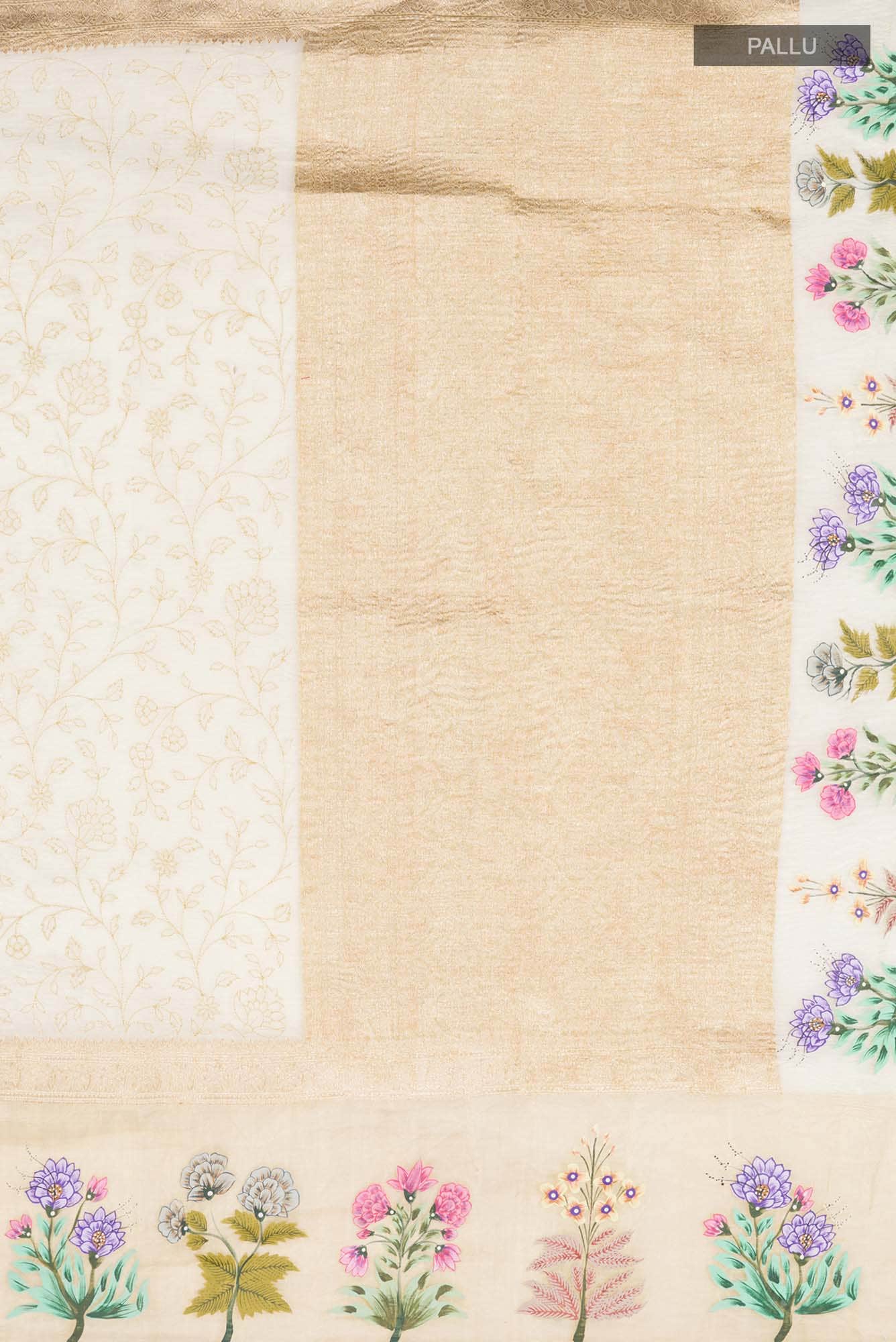 Beige Tussar Silk Saree - Image 5