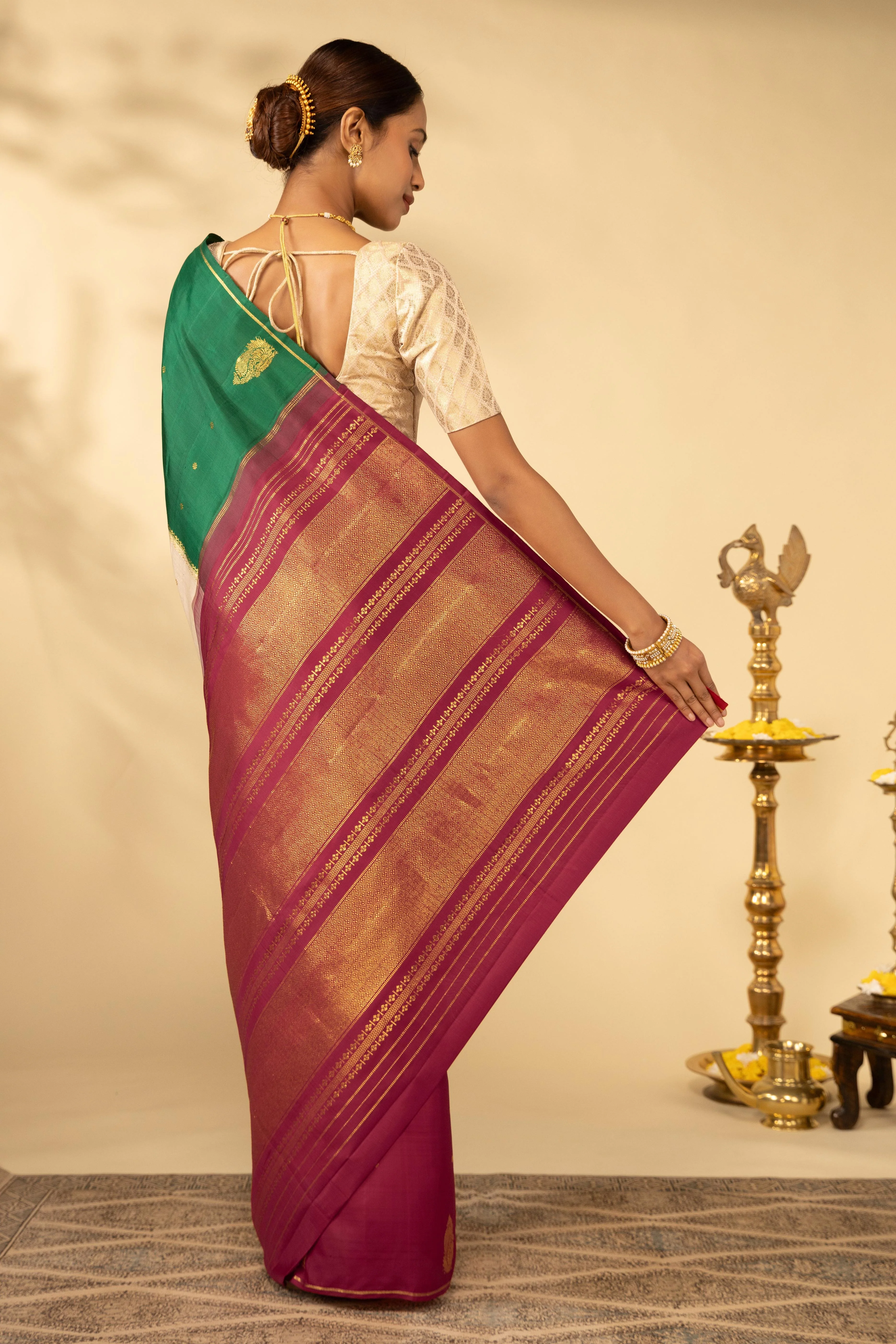 Bhagyamayil-Muppagam Kanchipuram Silk Saree - Image 6