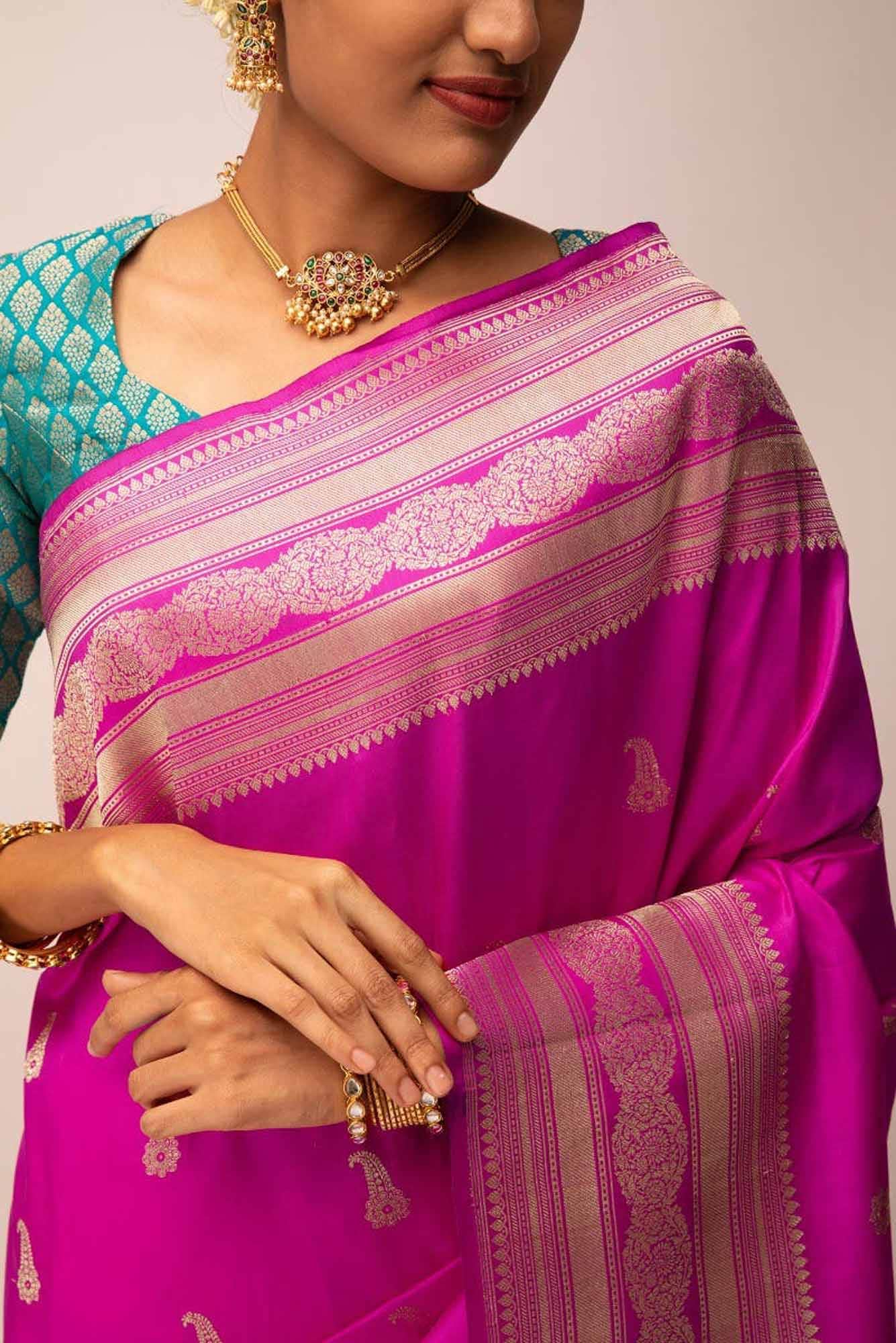Bhagyavati-Magenta Banarasi Silk Saree - Image 3