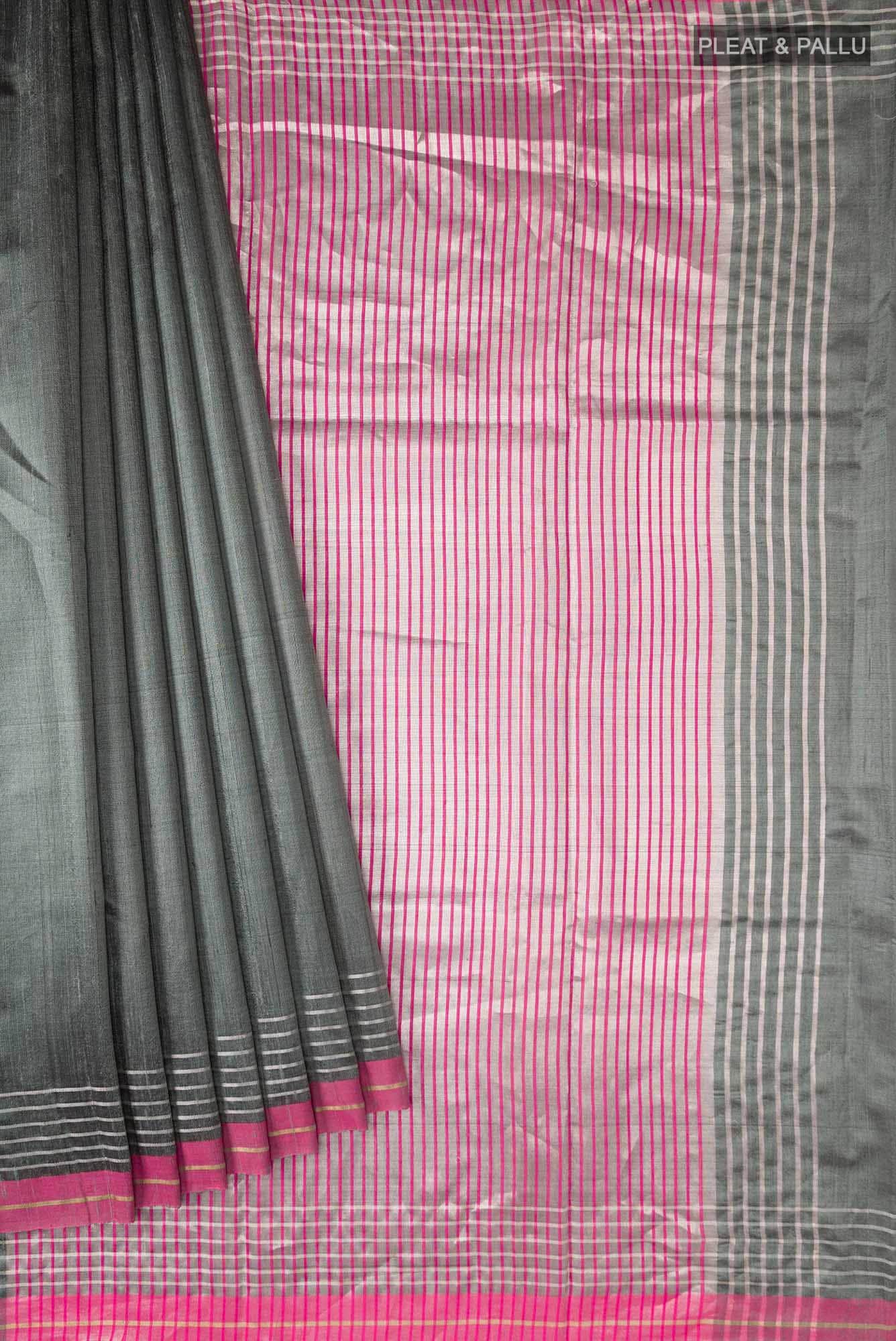 Bhavi-Sage Green Bhagalpuri Tussar Silk Saree - Image 7