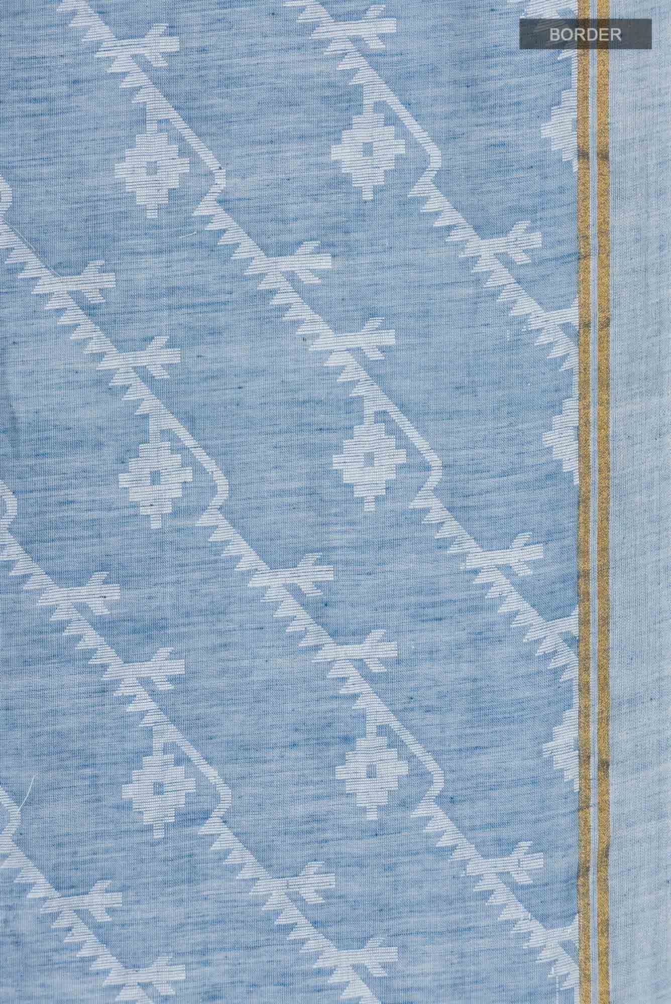 Bimala-Dusty Blue Bengal Cotton Saree - Image 6