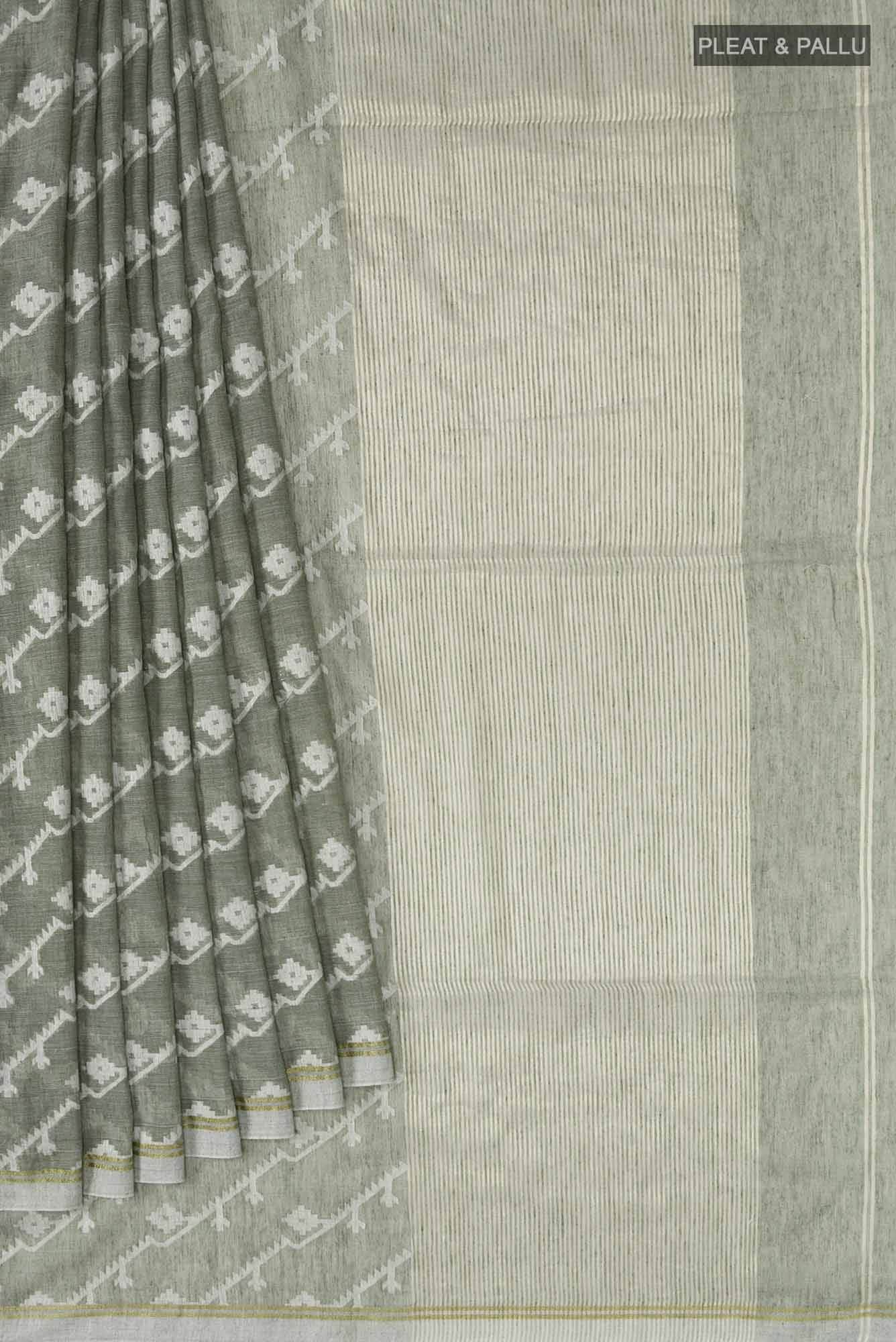 Bimala-Green Bengal Cotton Saree - Image 2