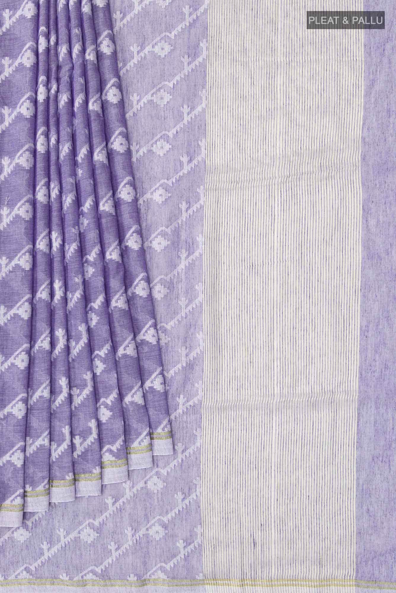 Bimala-Light Purple Bengal Cotton Saree - Image 2