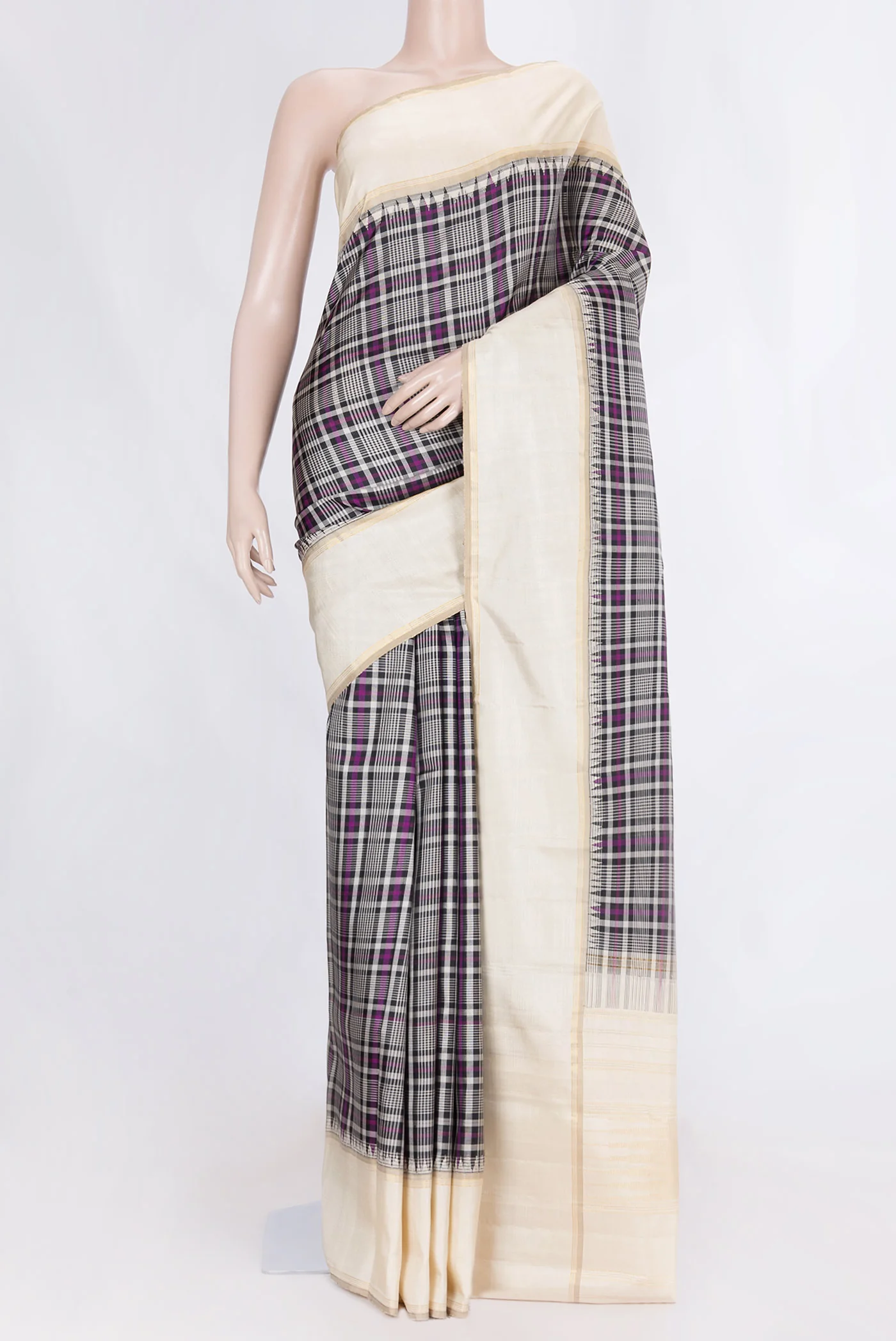 Black and Magenta Color Kanjivaram Silk Saree