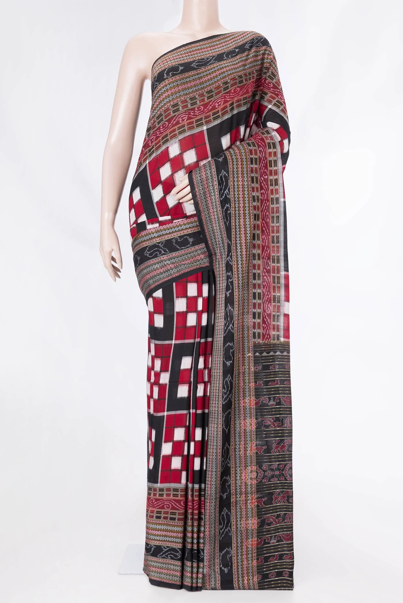 Black and Maroon Color Double Ikat Saree