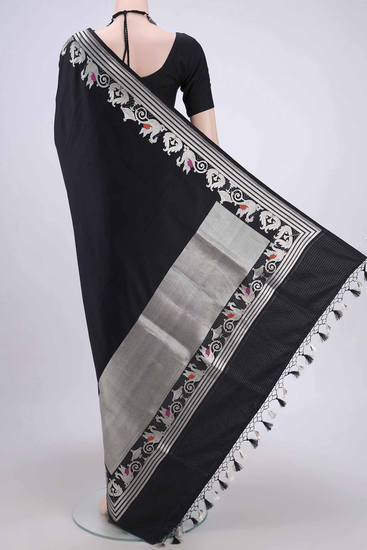 Black Banarasi Silk Saree - Image 3