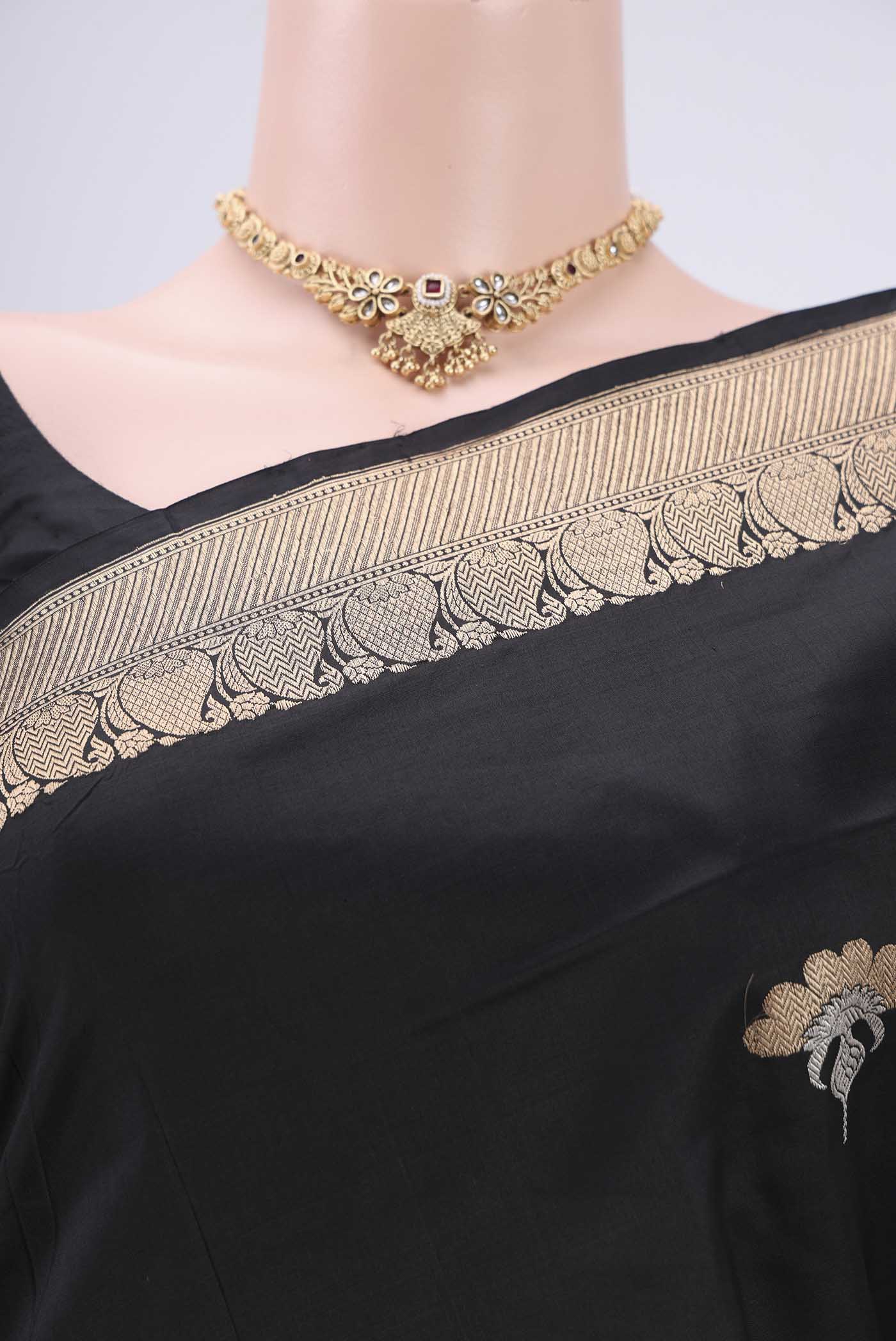 Black Banarasi Katan Silk Saree - Image 2