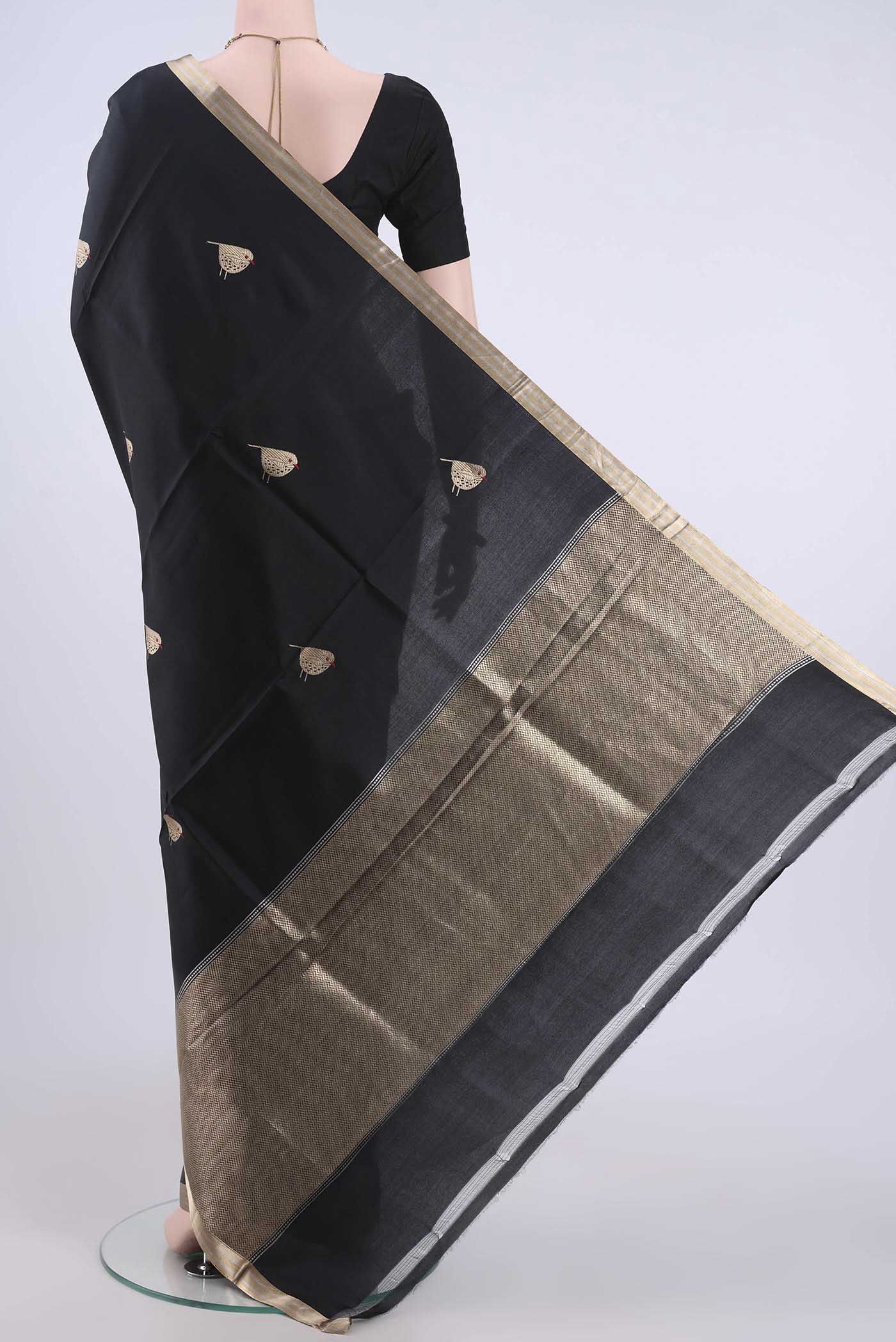 Black Banarasi Silk Saree - Image 3