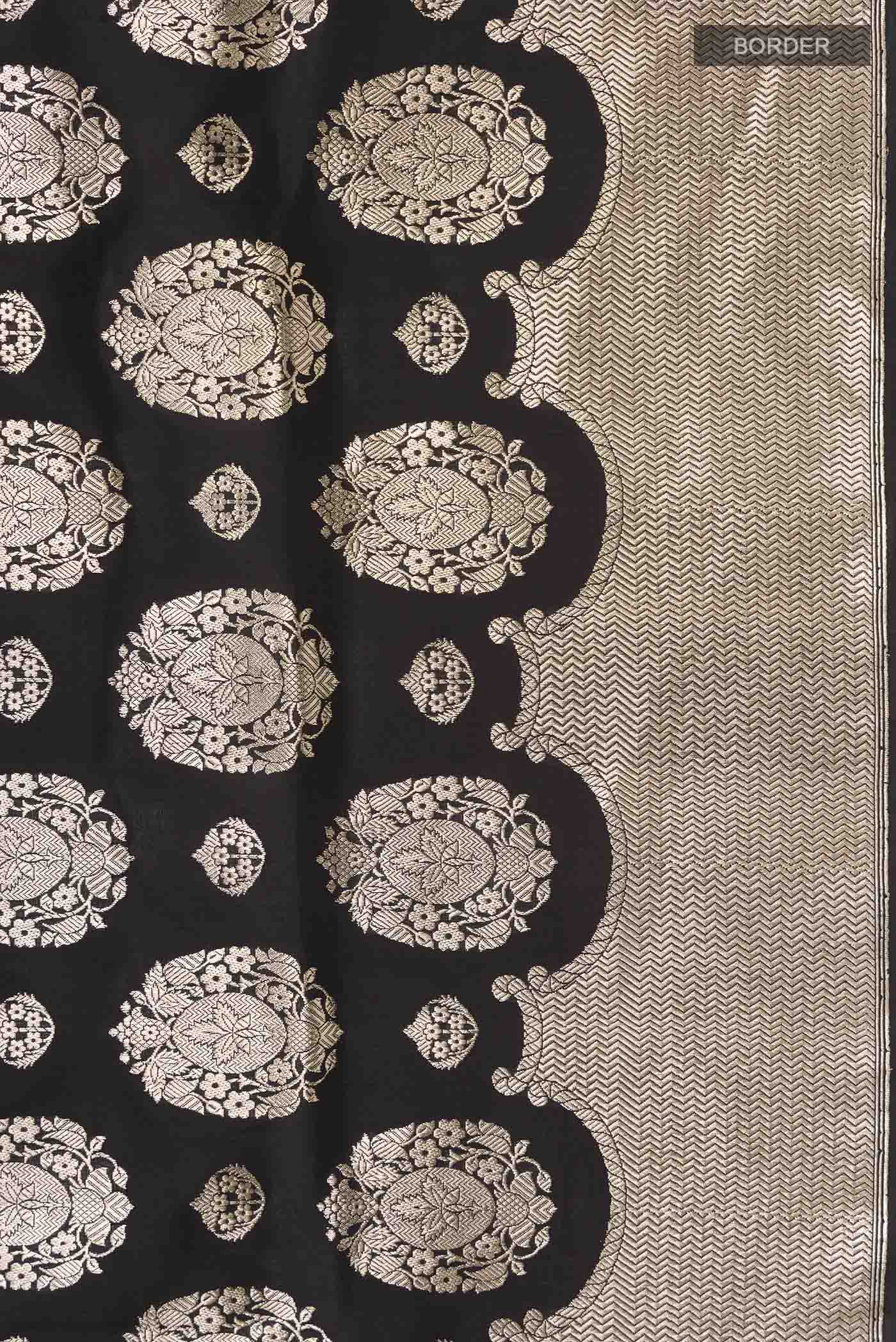 Black Banarasi Silk Saree - Image 3