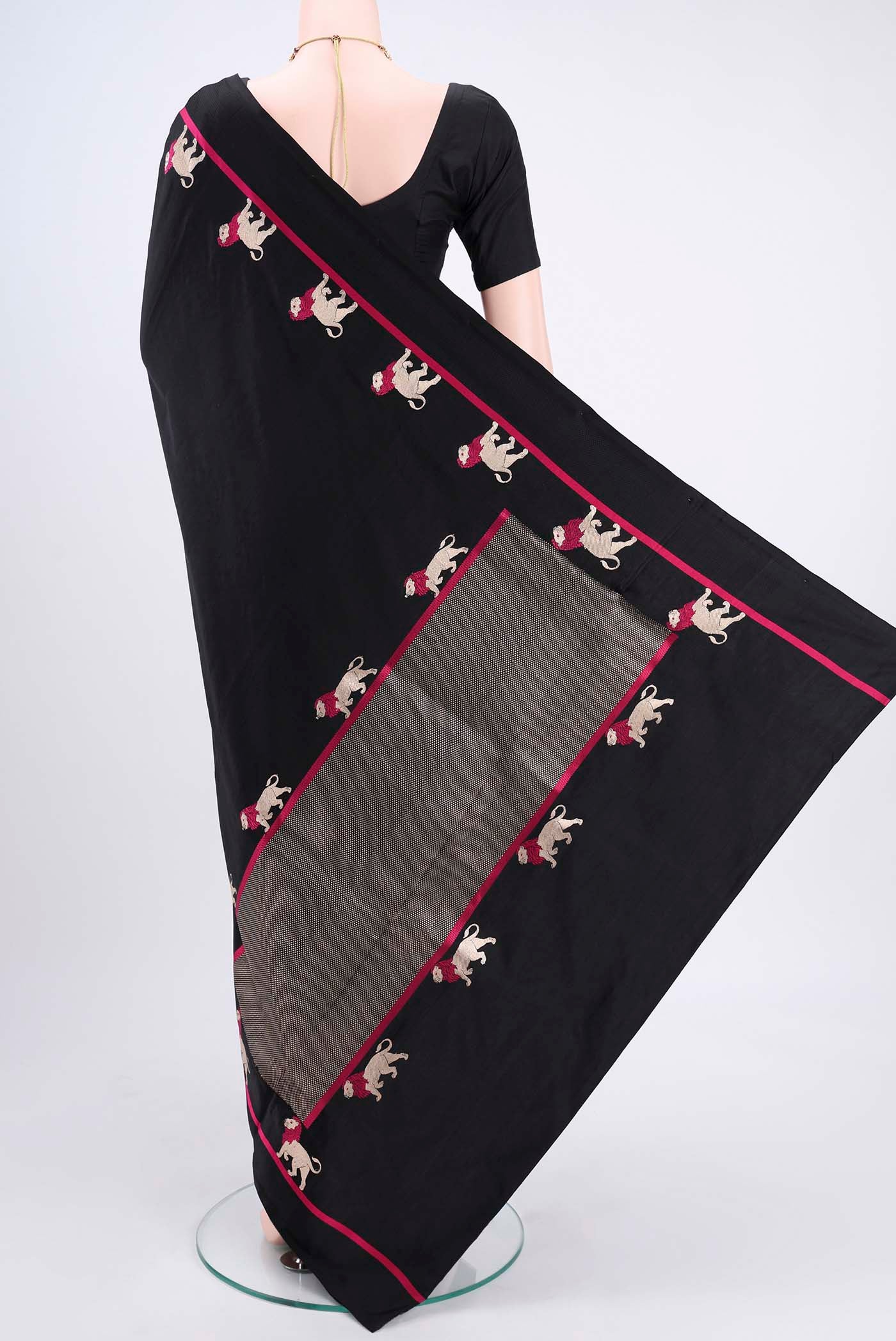 Black Banarasi Silk Saree - Image 3