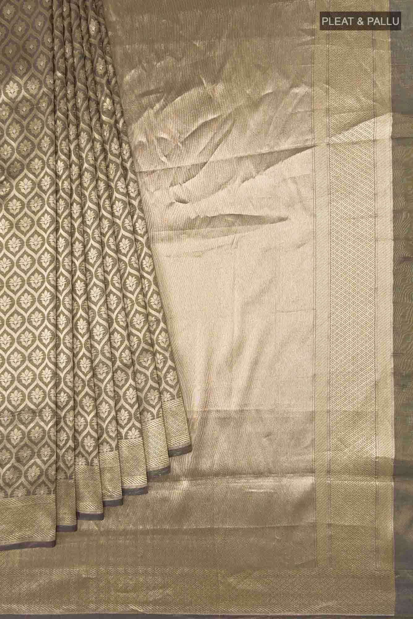 Antara-Dark Olive Green Banarasi Silk Saree - Image 3