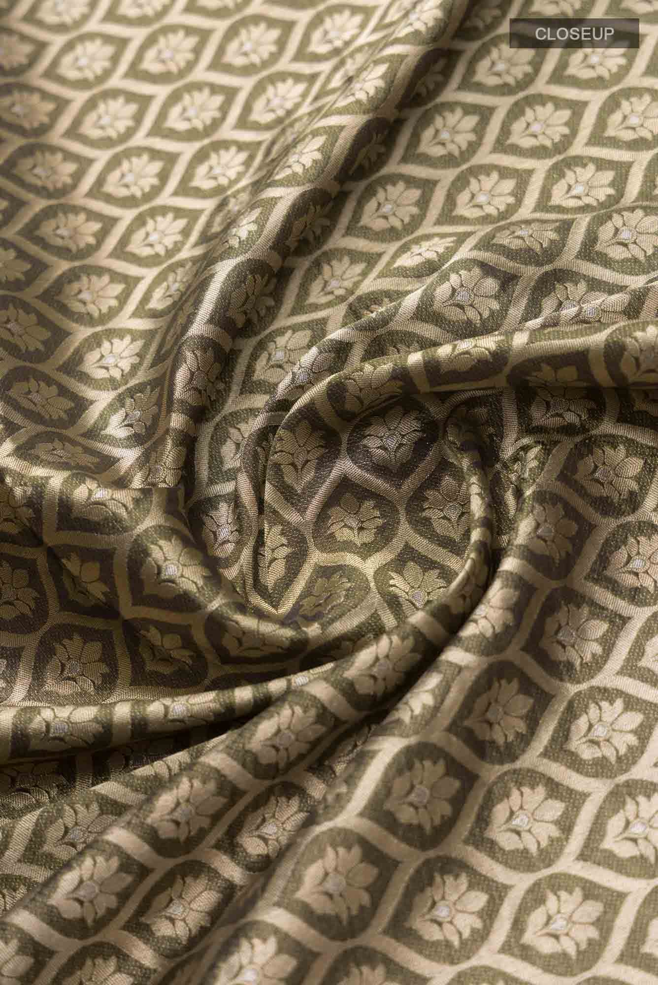 Antara-Dark Olive Green Banarasi Silk Saree - Image 4
