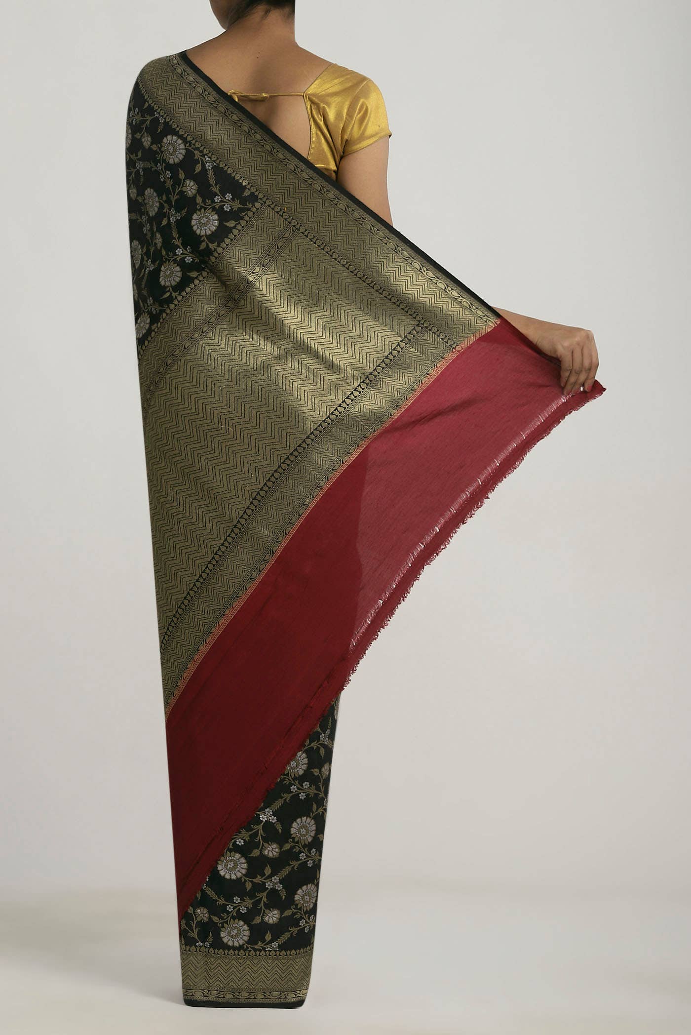 Black Banarasi Tussar Georgette Saree - Image 2