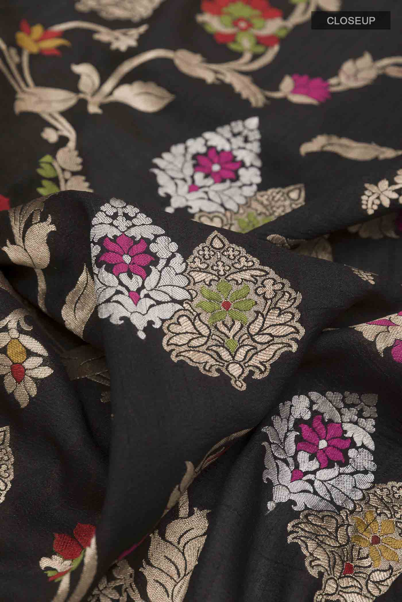 Black Banarasi Tussar Silk Saree - Image 2