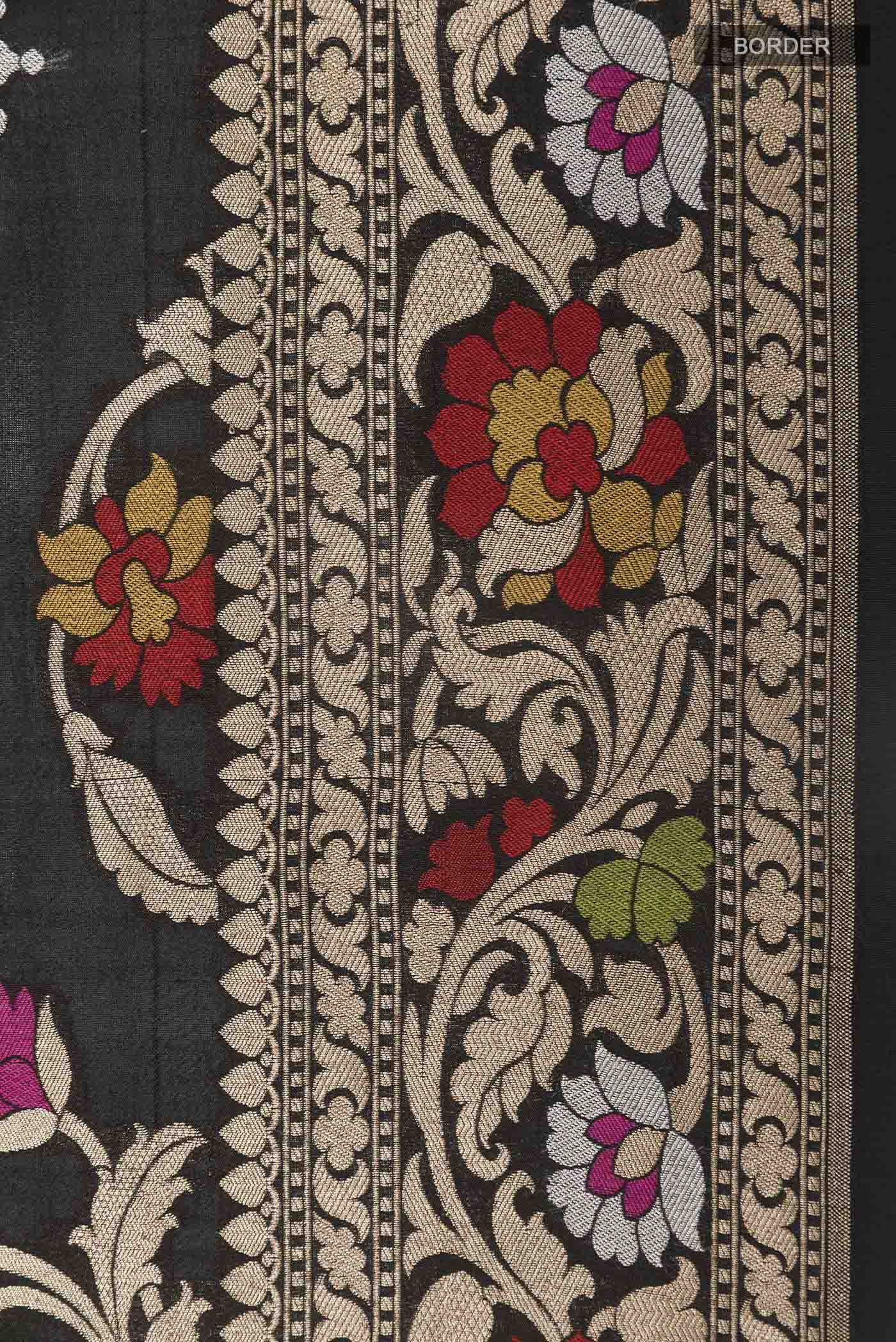 Black Banarasi Tussar Silk Saree - Image 3