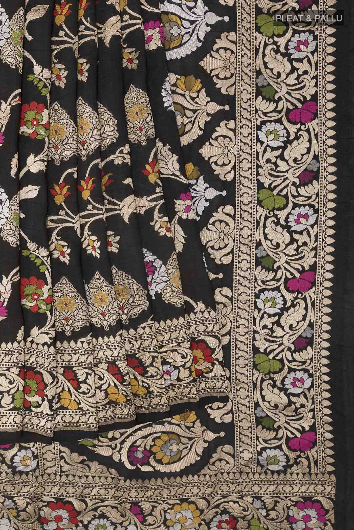 Black Banarasi Tussar Silk Saree - Image 4