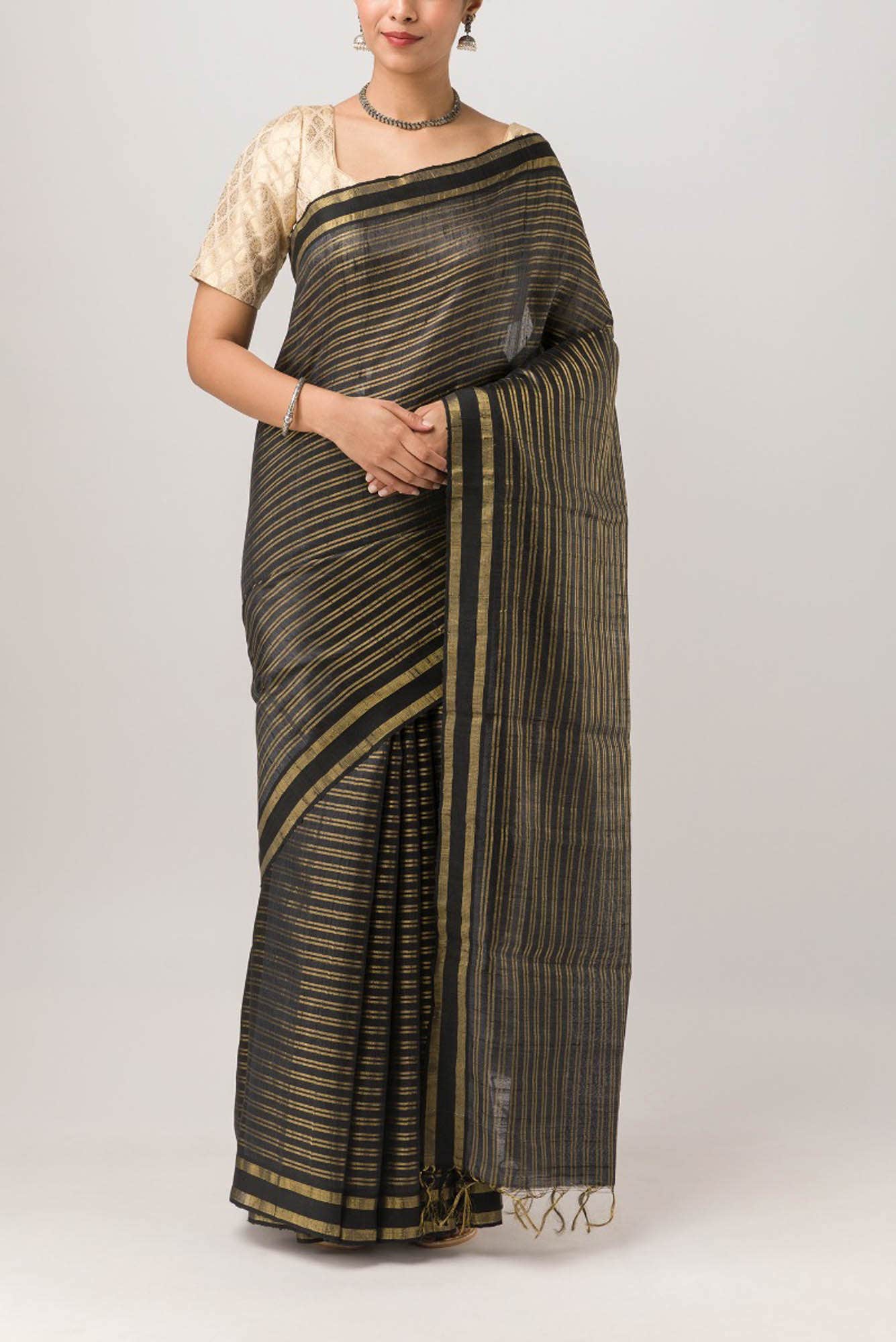 Akira-Black Bhagalpuri Tussar Silk Saree - Image 2