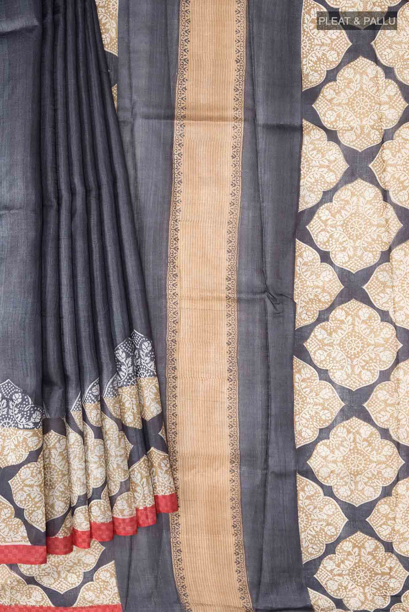 Black Bhagalpuri Tussar Silk Saree - Image 4