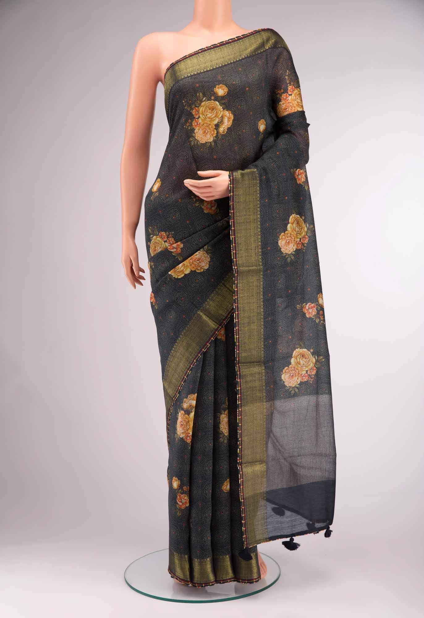 Black Bhagalpuri Tussar Silk Saree - Image 2