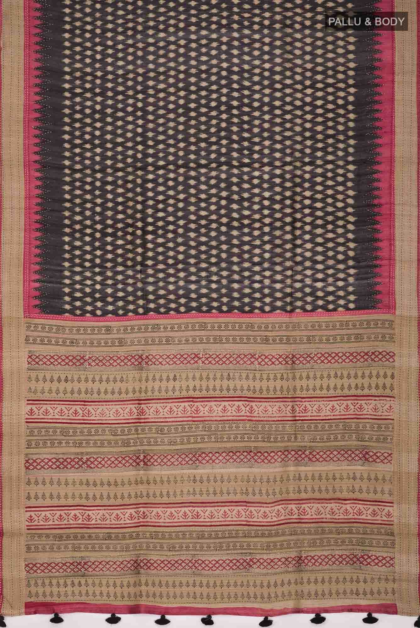 Black Bhagalpuri Tussar Silk Saree - Image 3