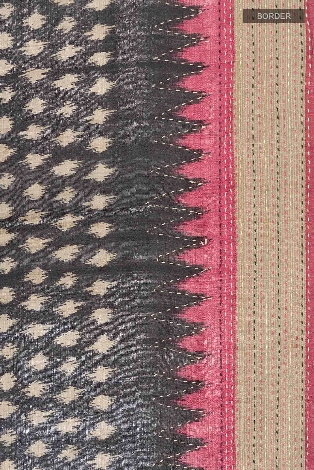 Black Bhagalpuri Tussar Silk Saree - Image 4