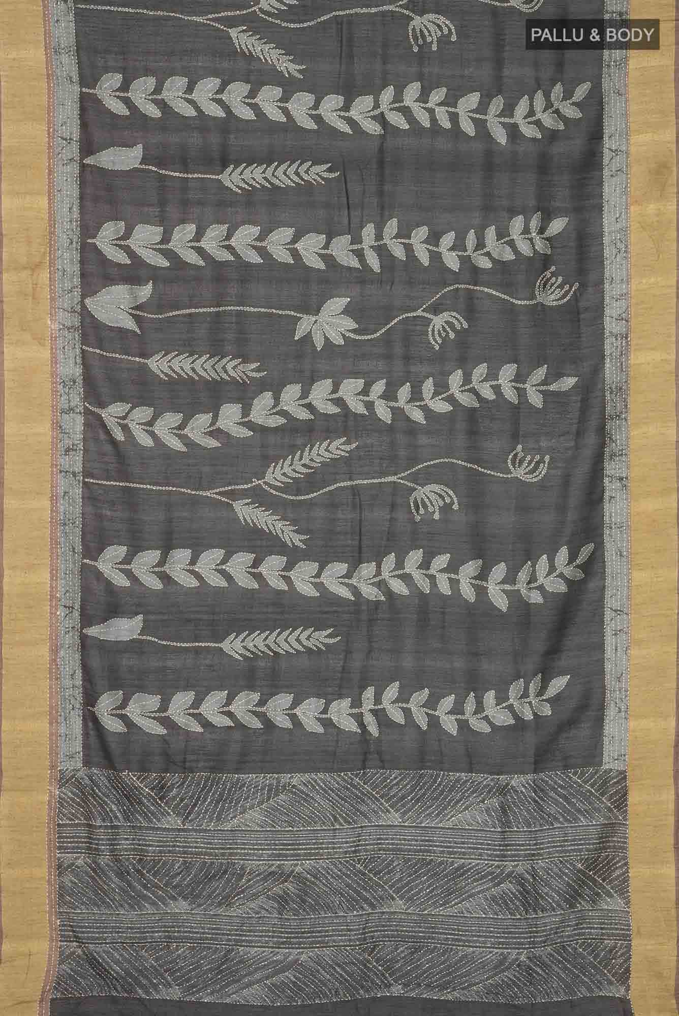 Black Bhagalpuri Tussar Silk Saree - Image 2