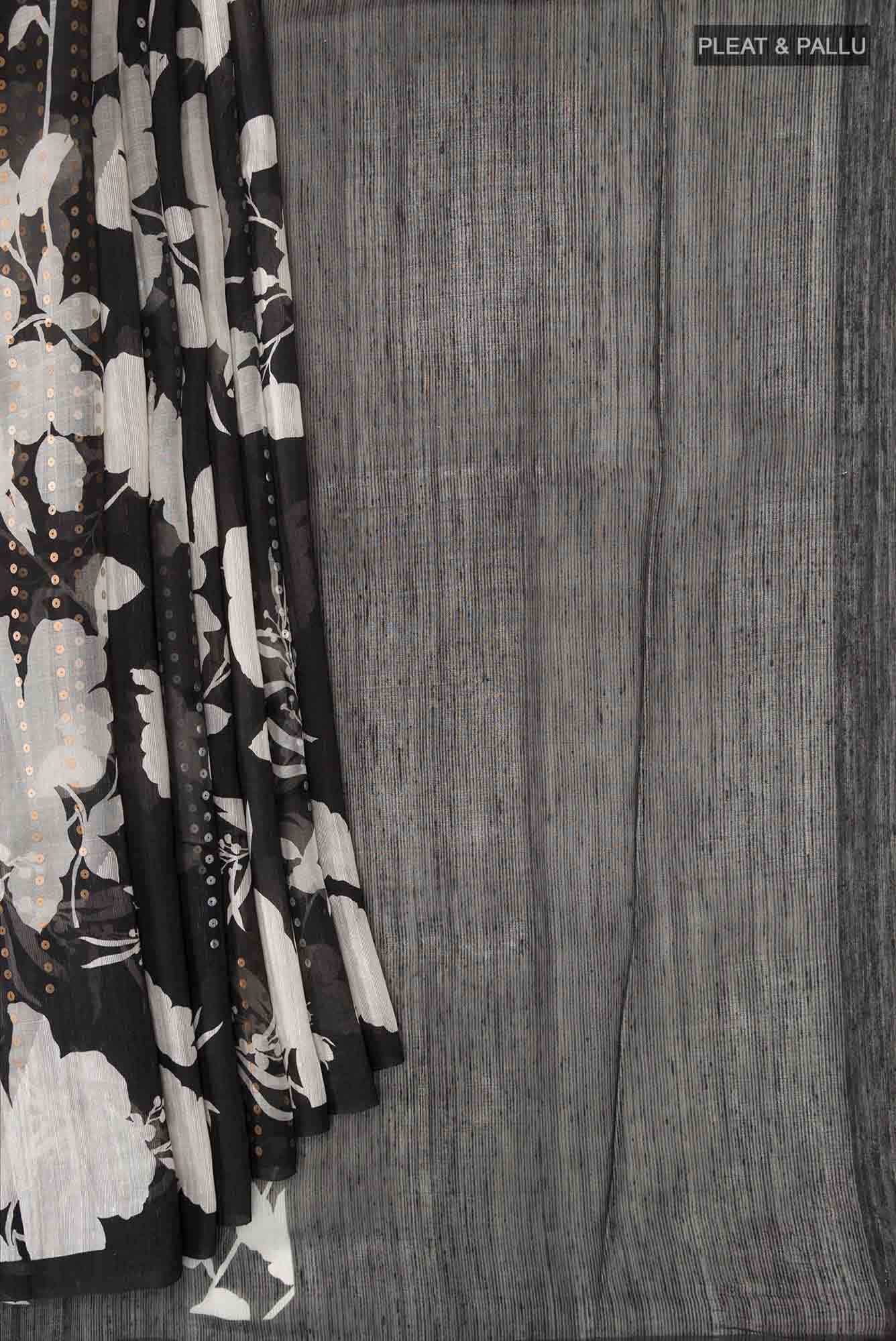 Black Bhagalpuri Tussar Silk Saree - Image 2