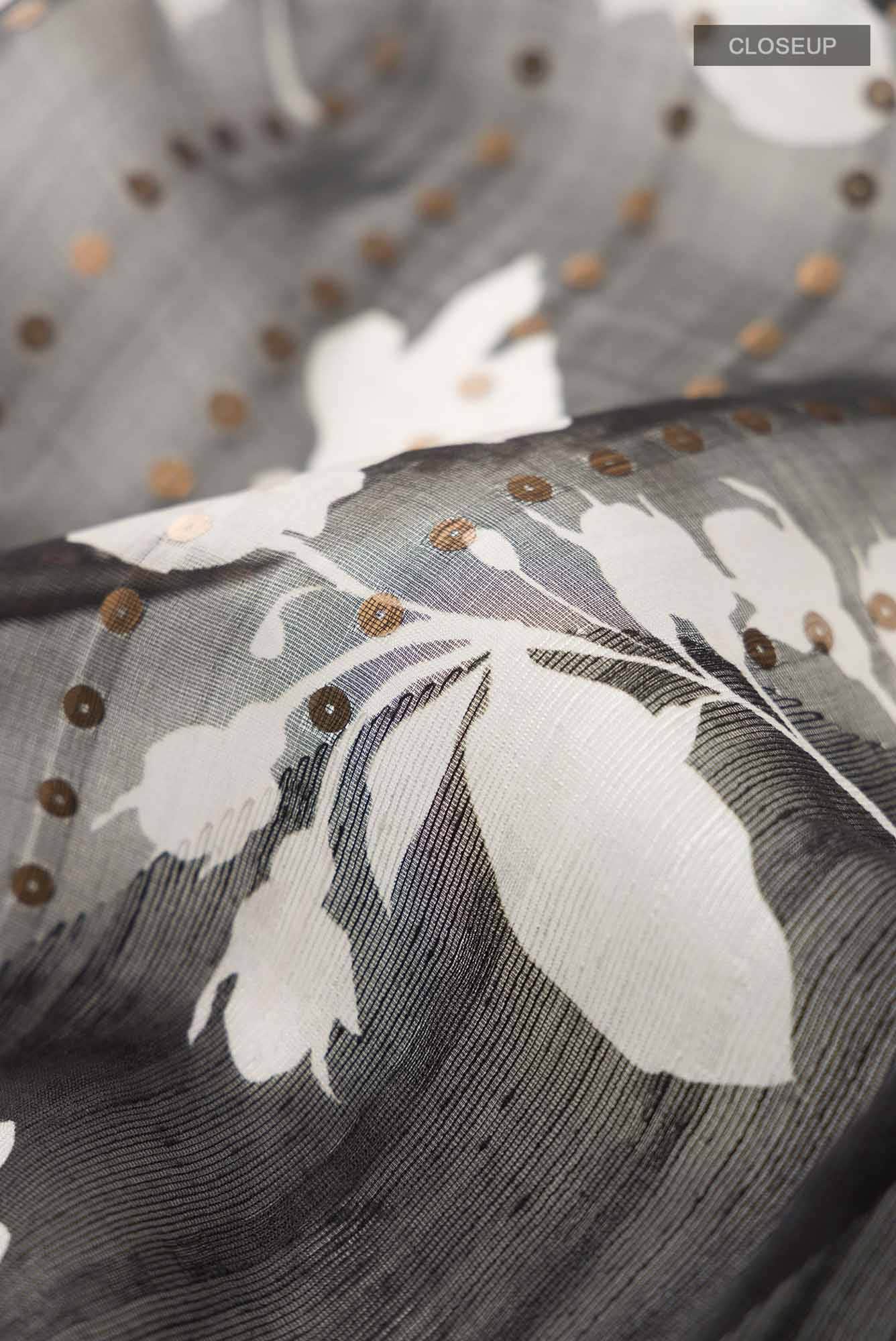 Black Bhagalpuri Tussar Silk Saree - Image 3