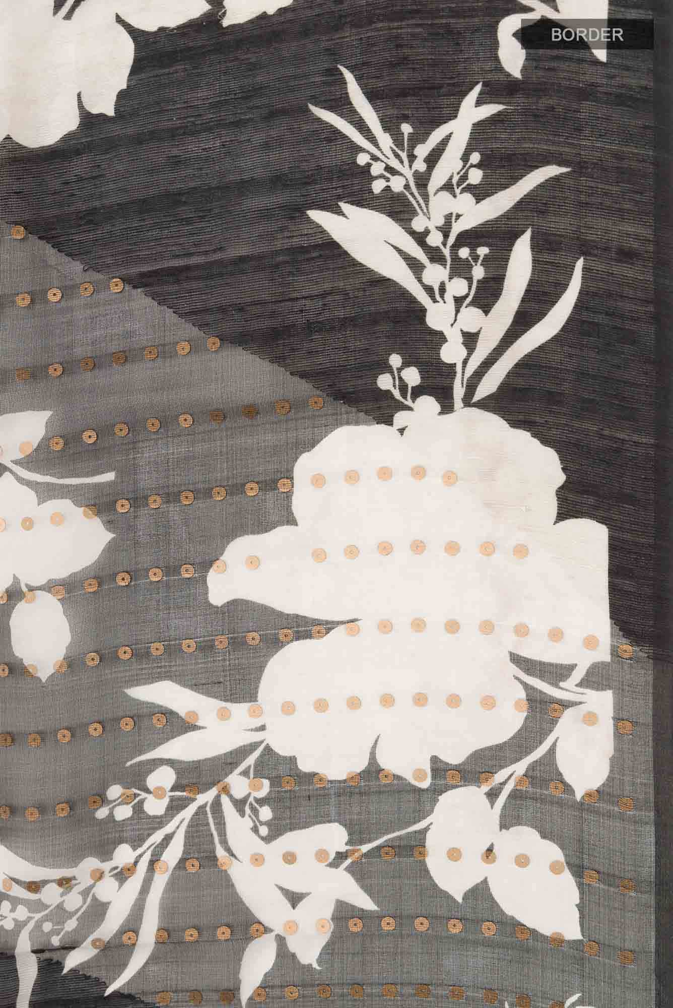 Black Bhagalpuri Tussar Silk Saree - Image 5