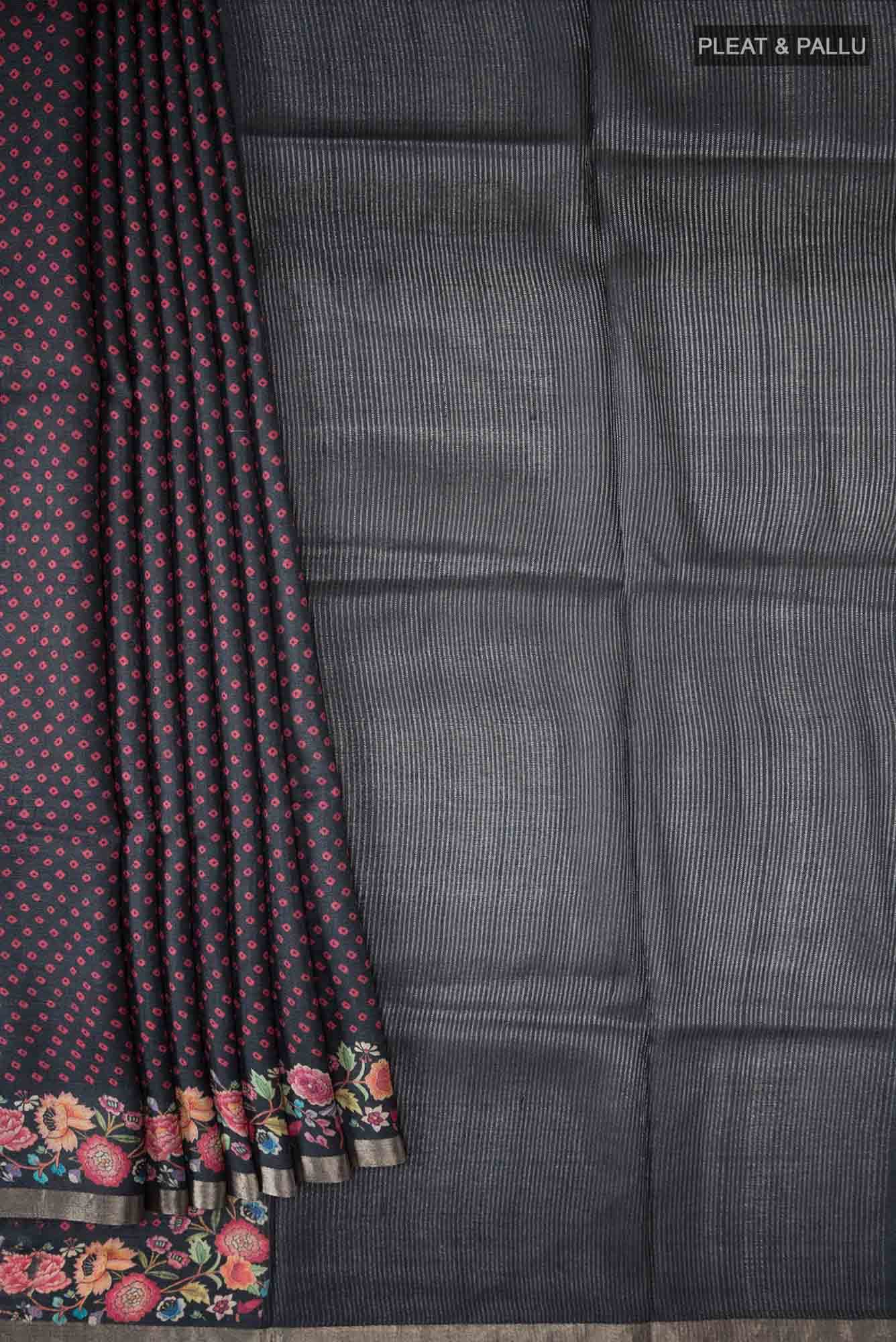 Black Bhagalpuri Tussar Silk Saree - Image 2