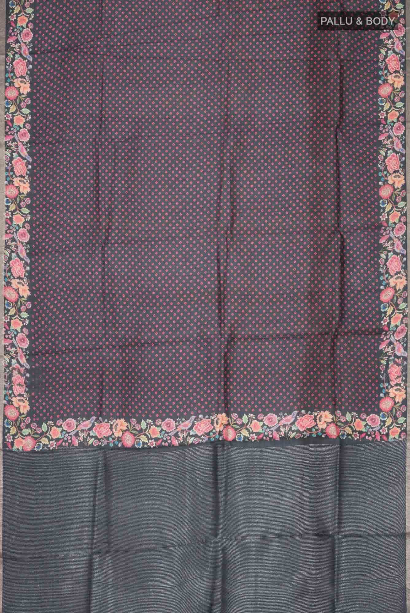 Black Bhagalpuri Tussar Silk Saree - Image 4