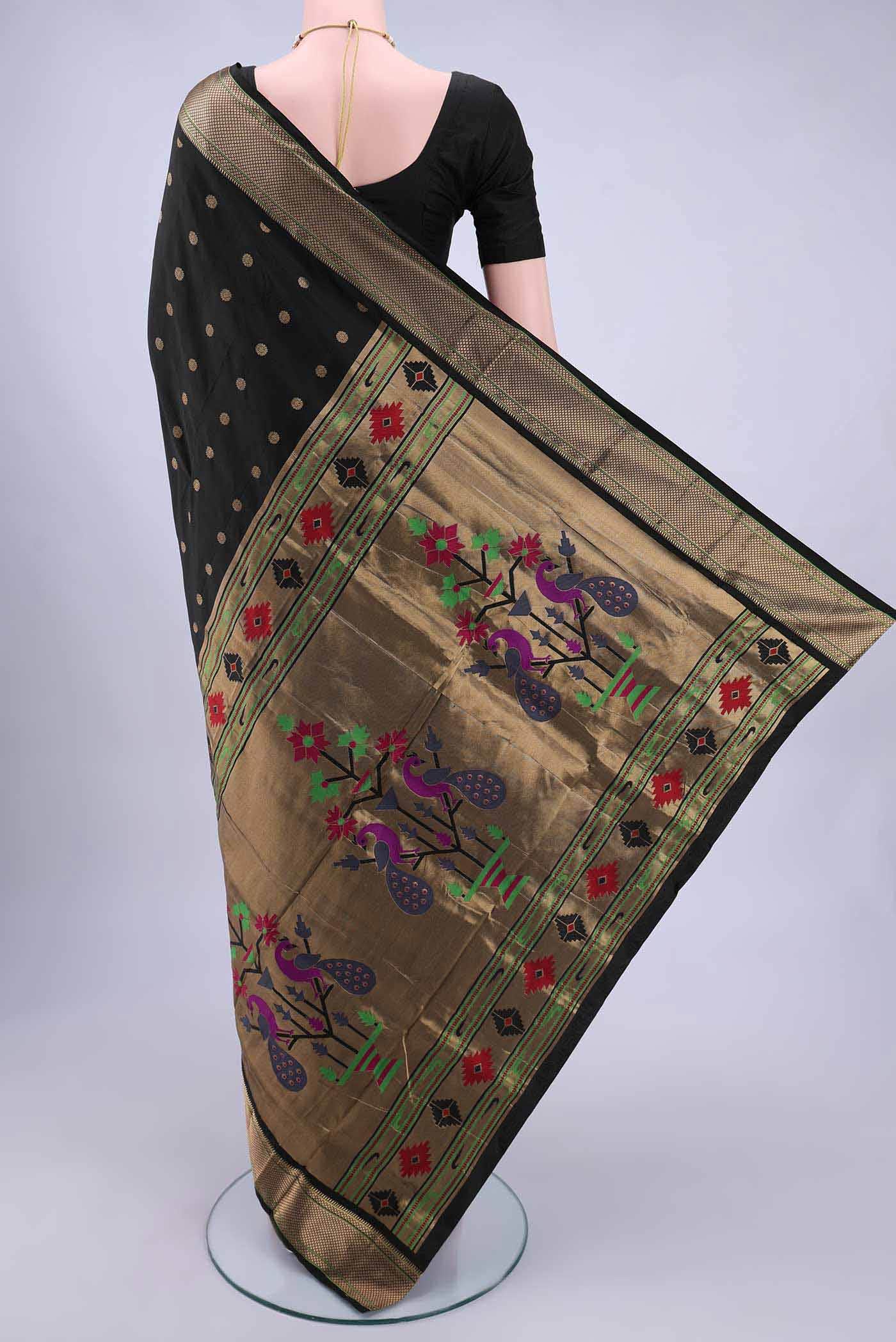 Black Blended Bangalore Silk Saree - Image 2