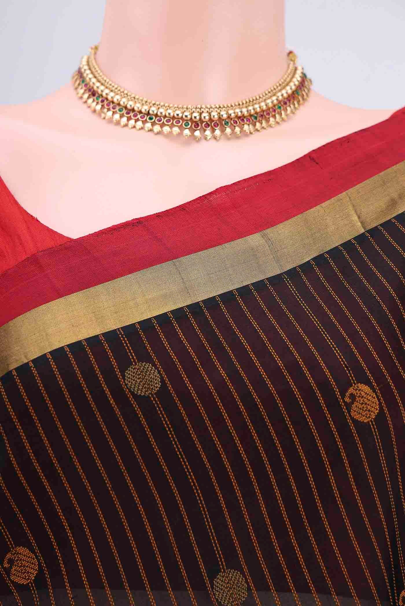 Black Coimbatore Silk Cotton Saree - Image 2